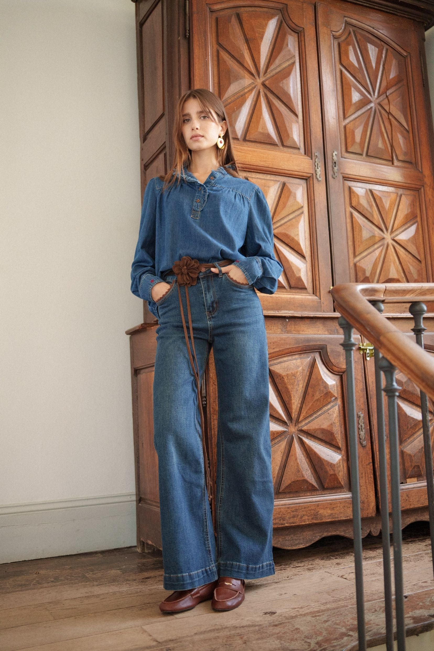Maison Onado Nora chemise denim coton broderie amour
