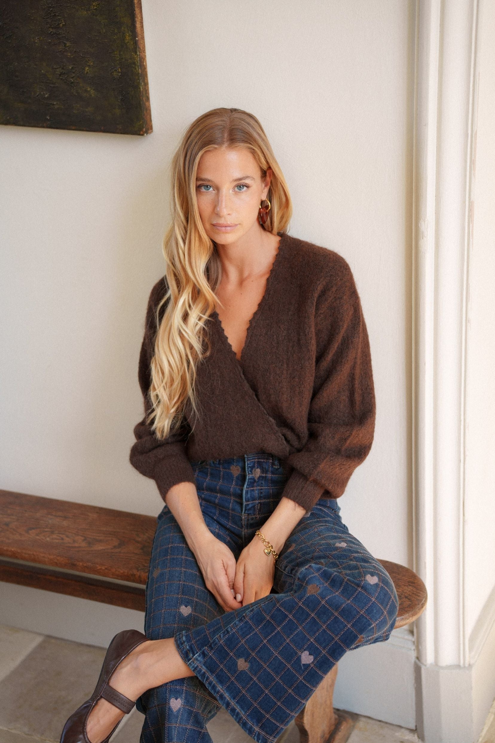 Maison Onado Pippa pull cache-cœur chocolat
