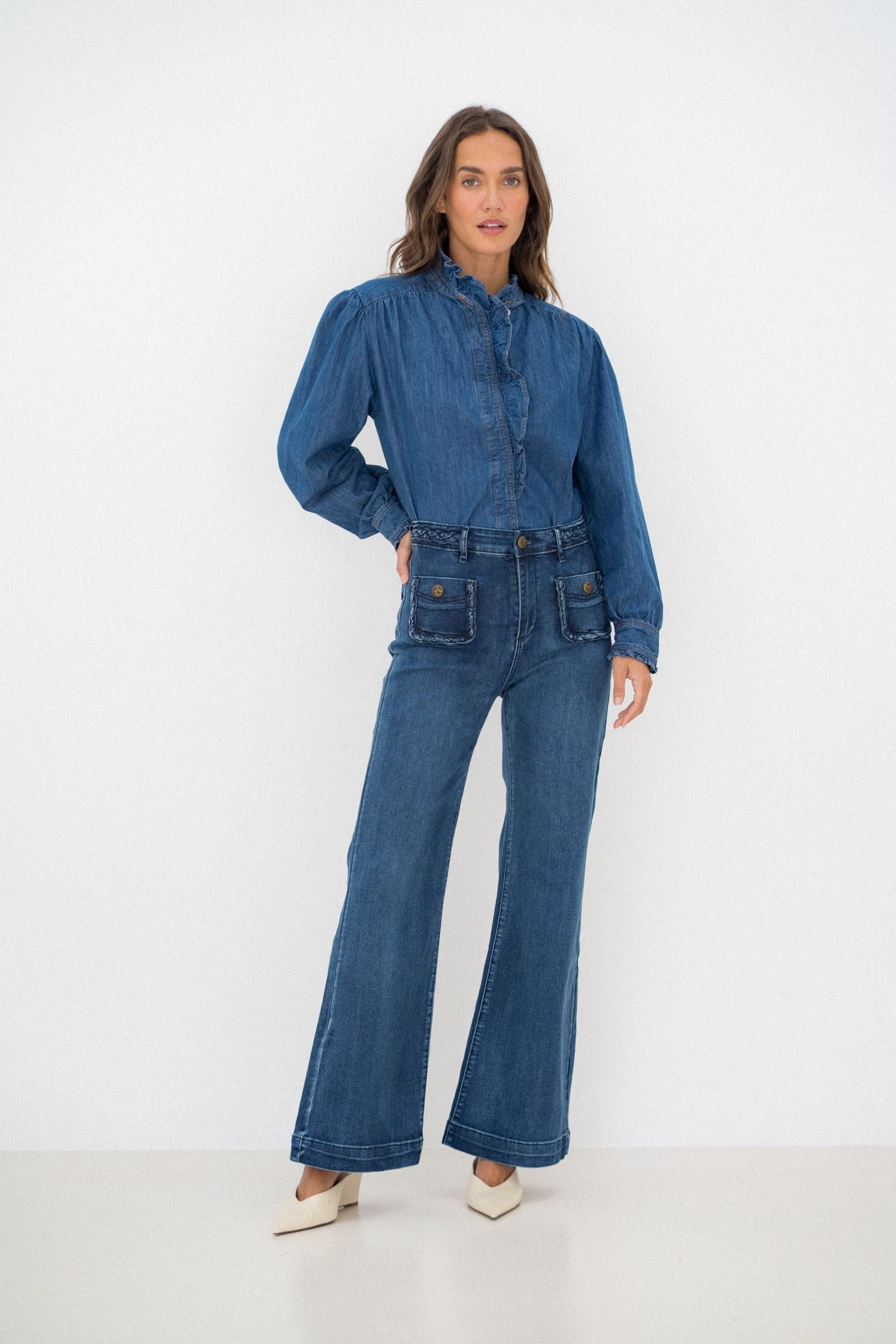 Maison Onado Faustine jean wide bleu délavé taille haute