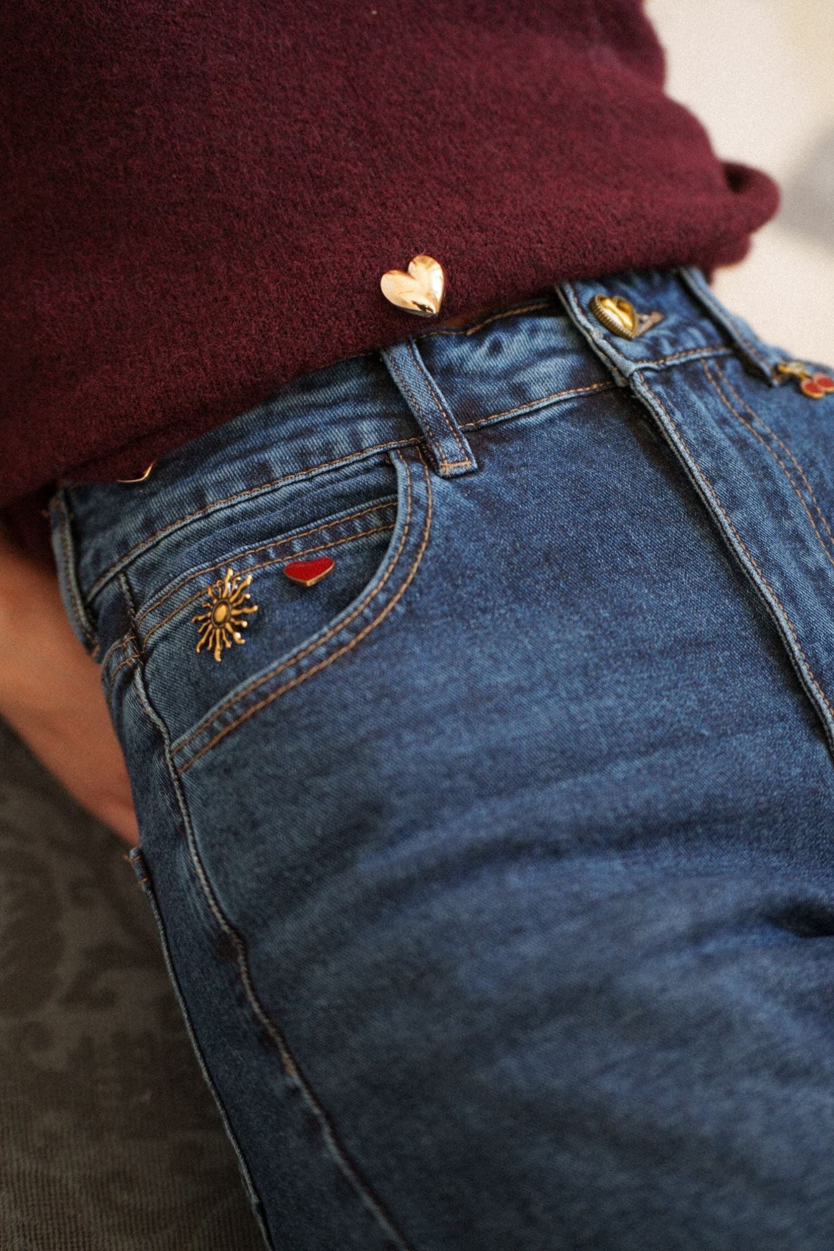 Maison Onado Juliane pull bordeaux clous coeur