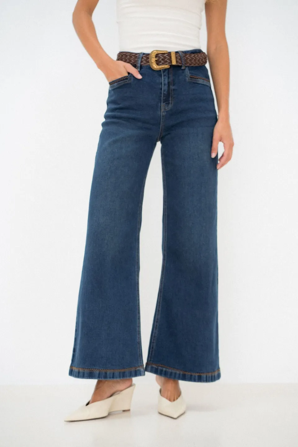 Maison Onado Joseph jean wide bleu délavé à ceinture