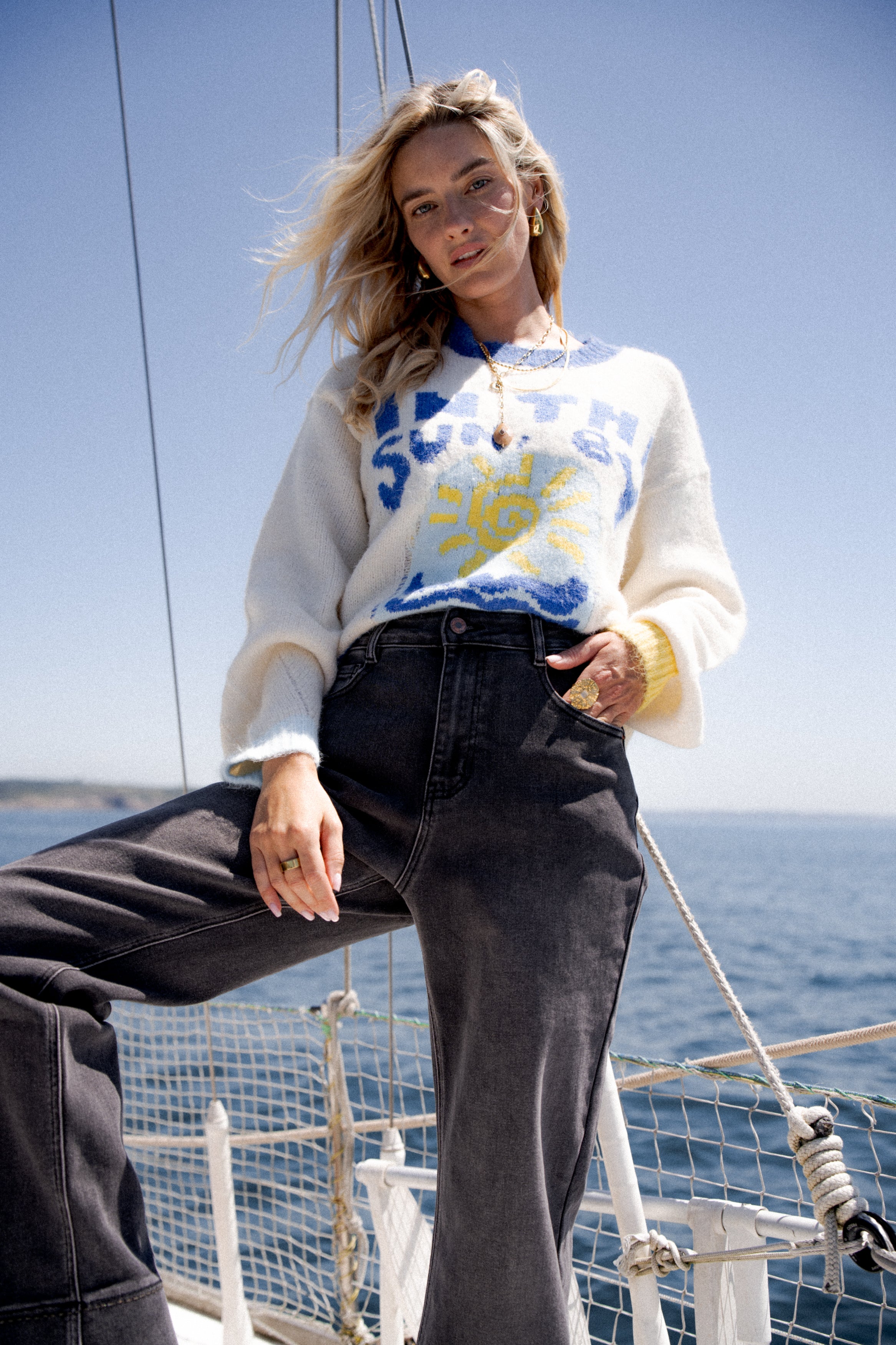 Maison Onado Charlie jean wide leg brodé semi-haut