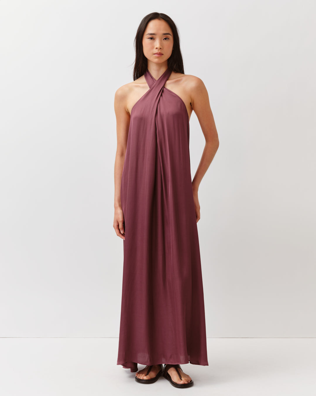 DIEGA Ranza robe longue prune col noué