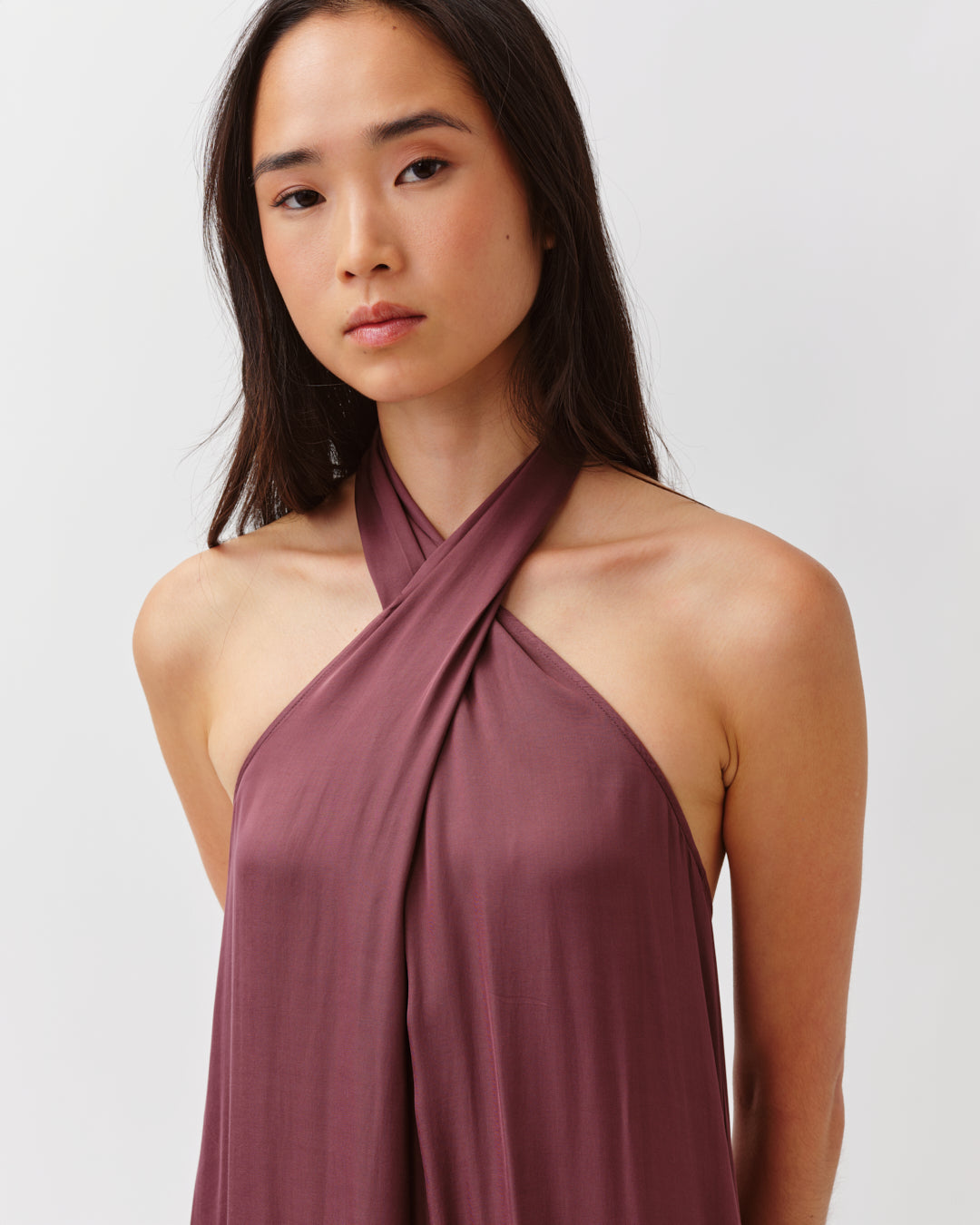 DIEGA Ranza robe longue prune col noué