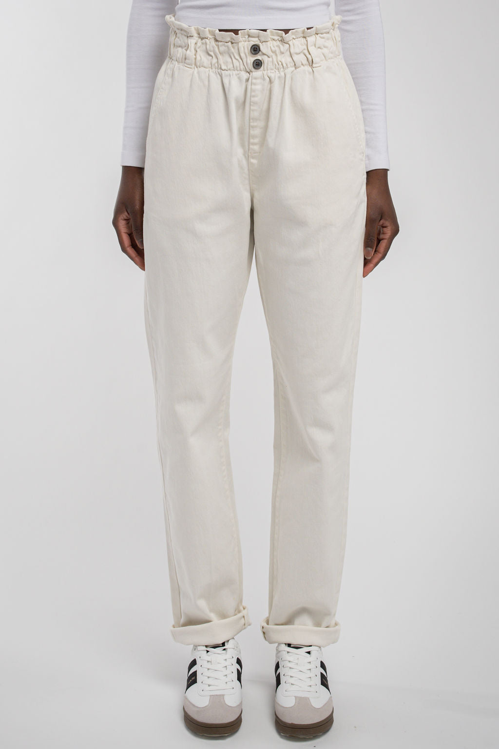 Teddy Smith P-Paperbag Pantalon Femme Blanc Taille Haute