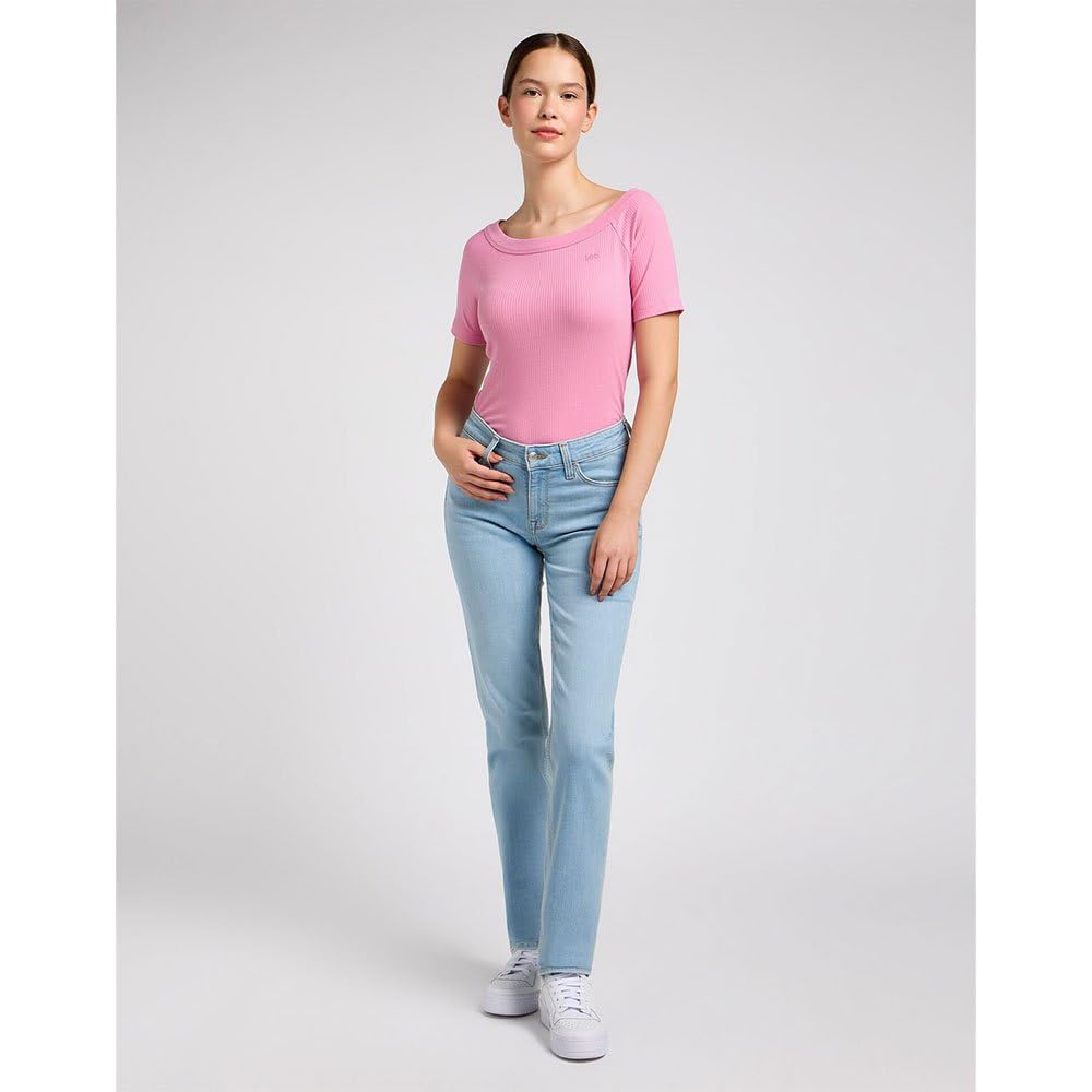 Lee Off Shoulder tee-shirt côtelé écru col bateau