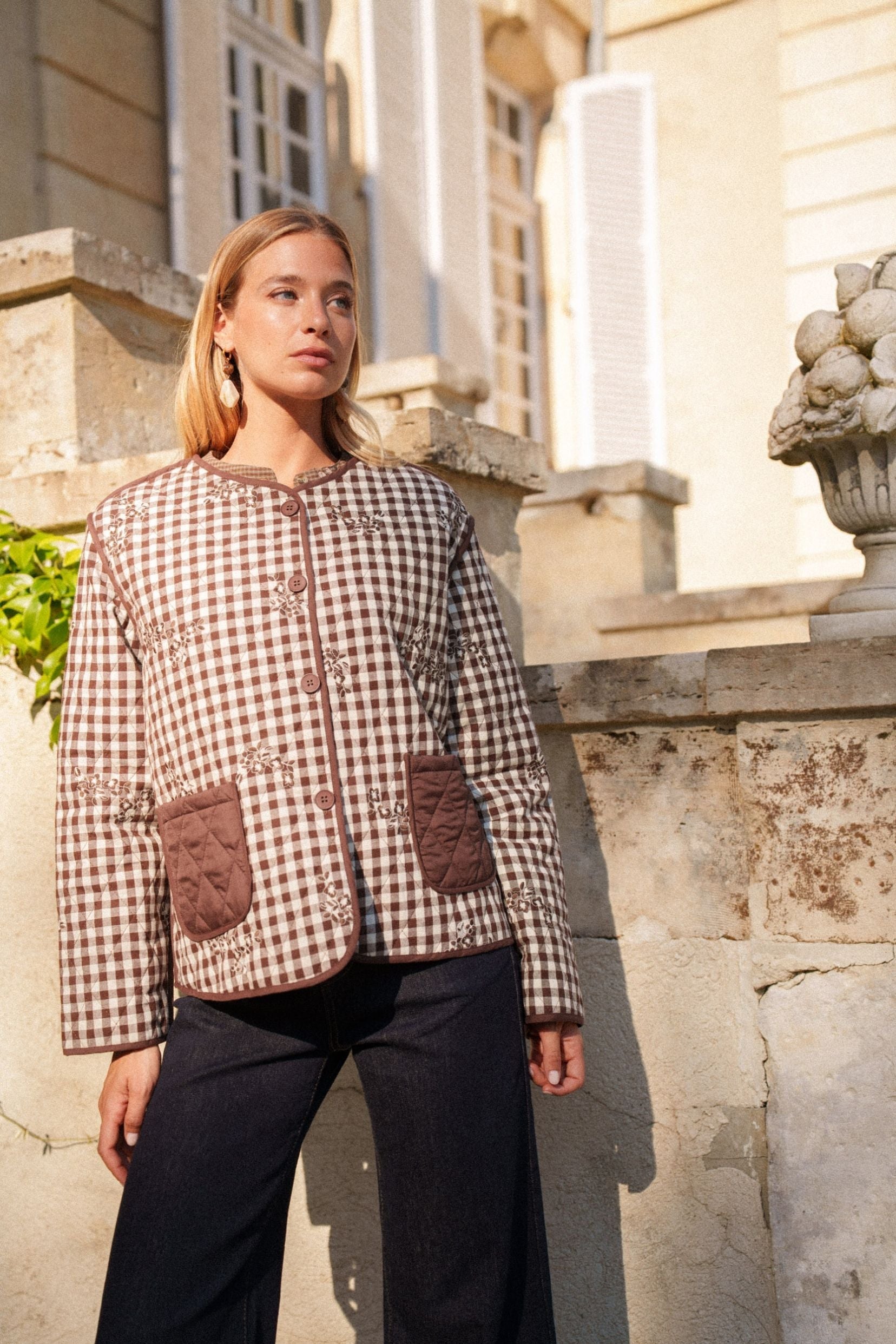 Maison Onado Hana veste matelassée vichy broderie