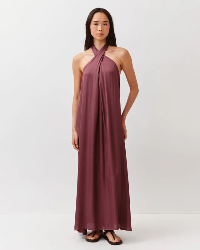 DIEGA Ranza robe longue prune col noué
