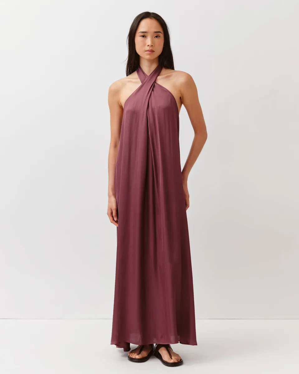 DIEGA Ranza robe longue prune col noué