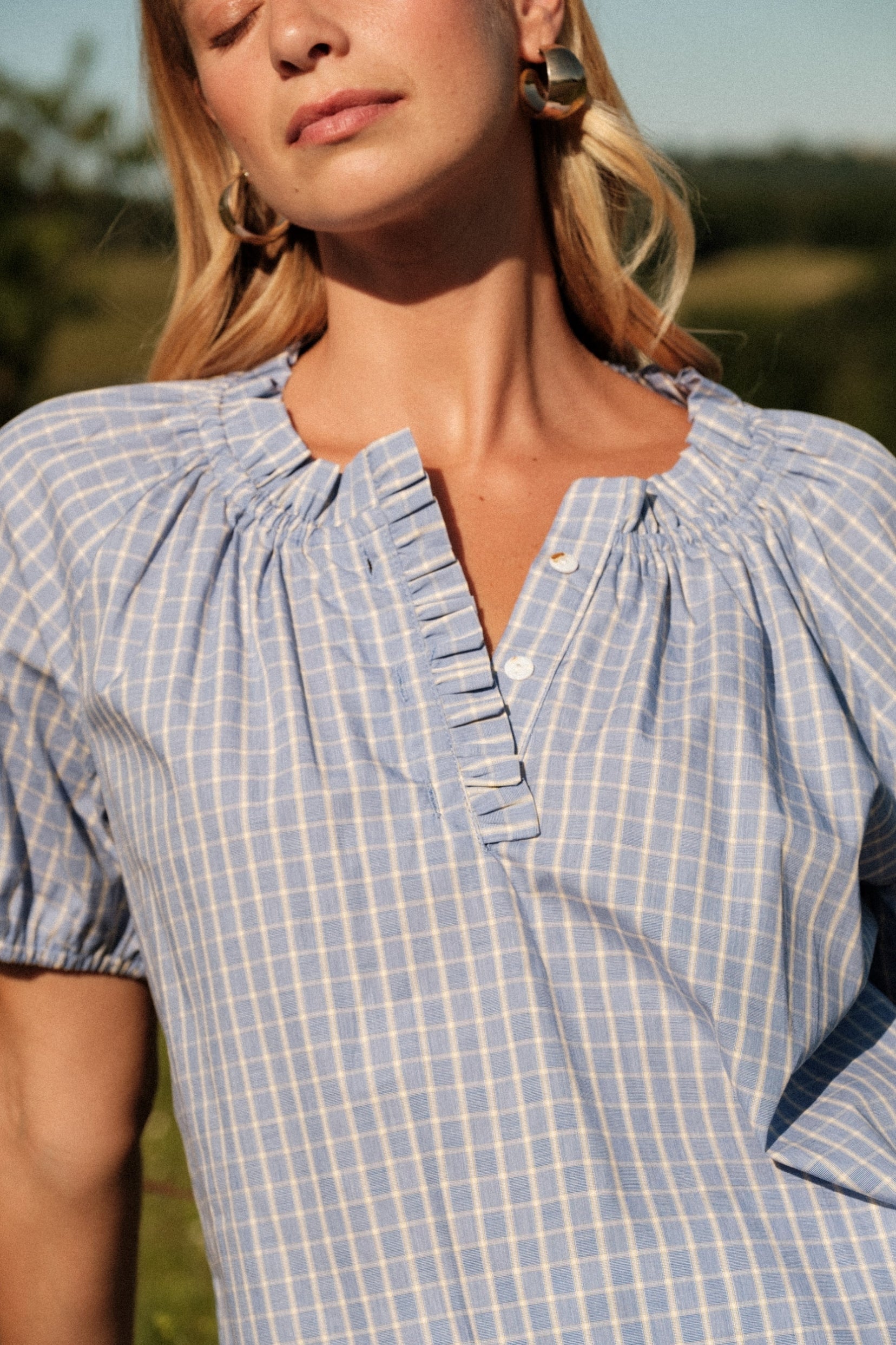 Maison Onado Carline top vichy bleu ciel coton