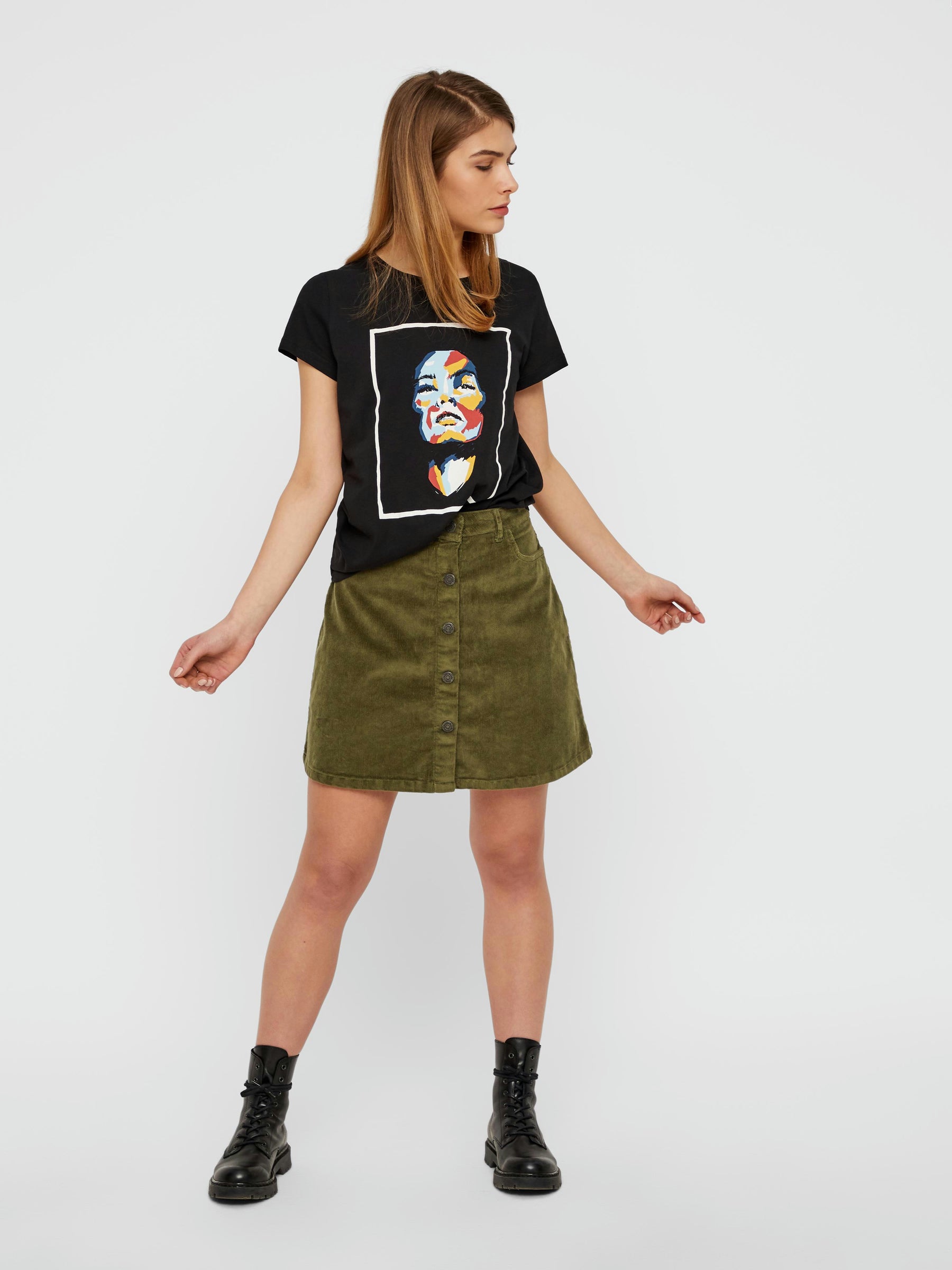Noisy May jupe trapèze velours boutonnée coton