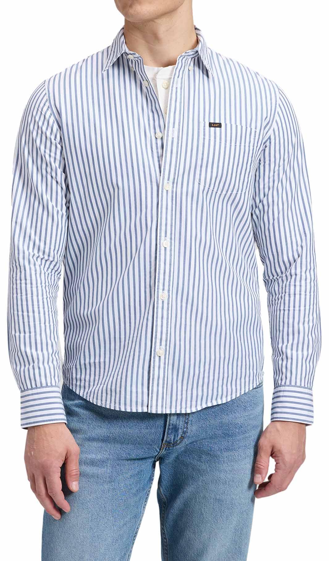 Lee Button Down chemise homme bleu rayé coton western
