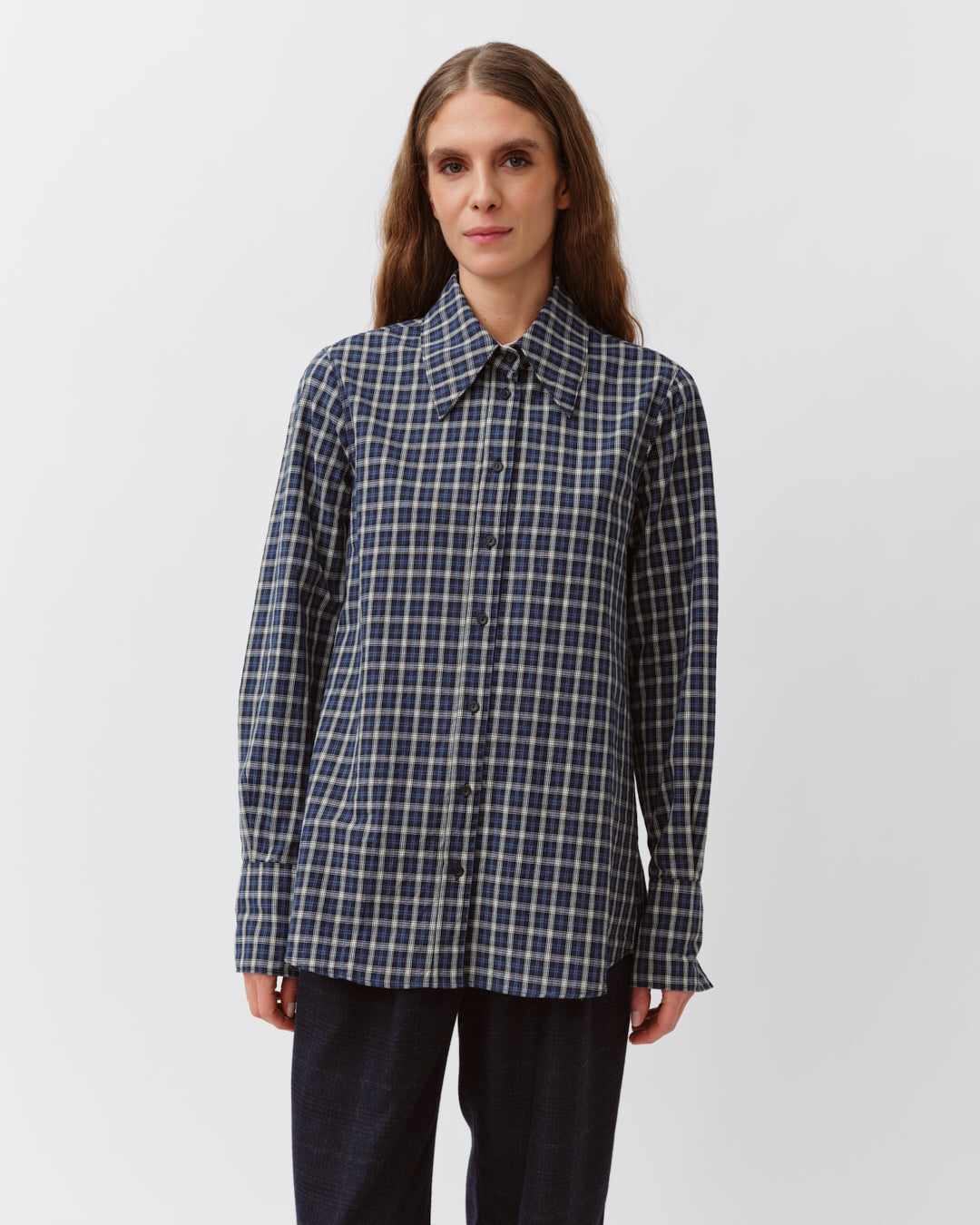DIEGA CILVA chemise bleu noir à carreaux fins