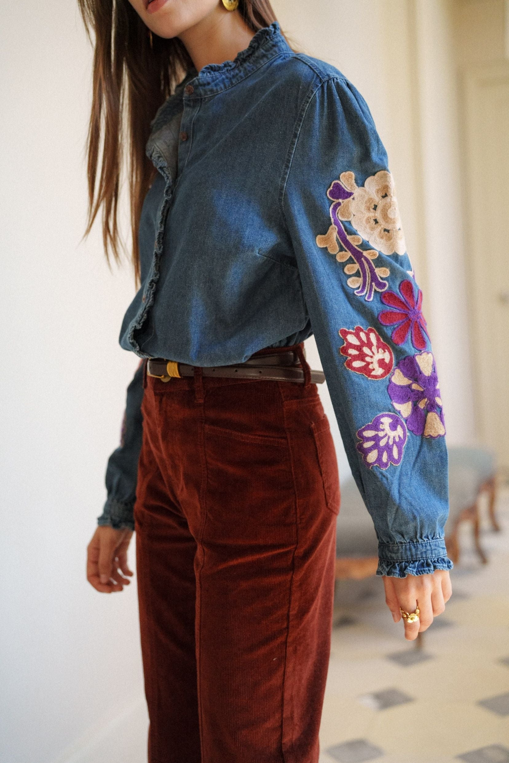 Maison Onado Eloy pantalon velours bordeaux ceinture