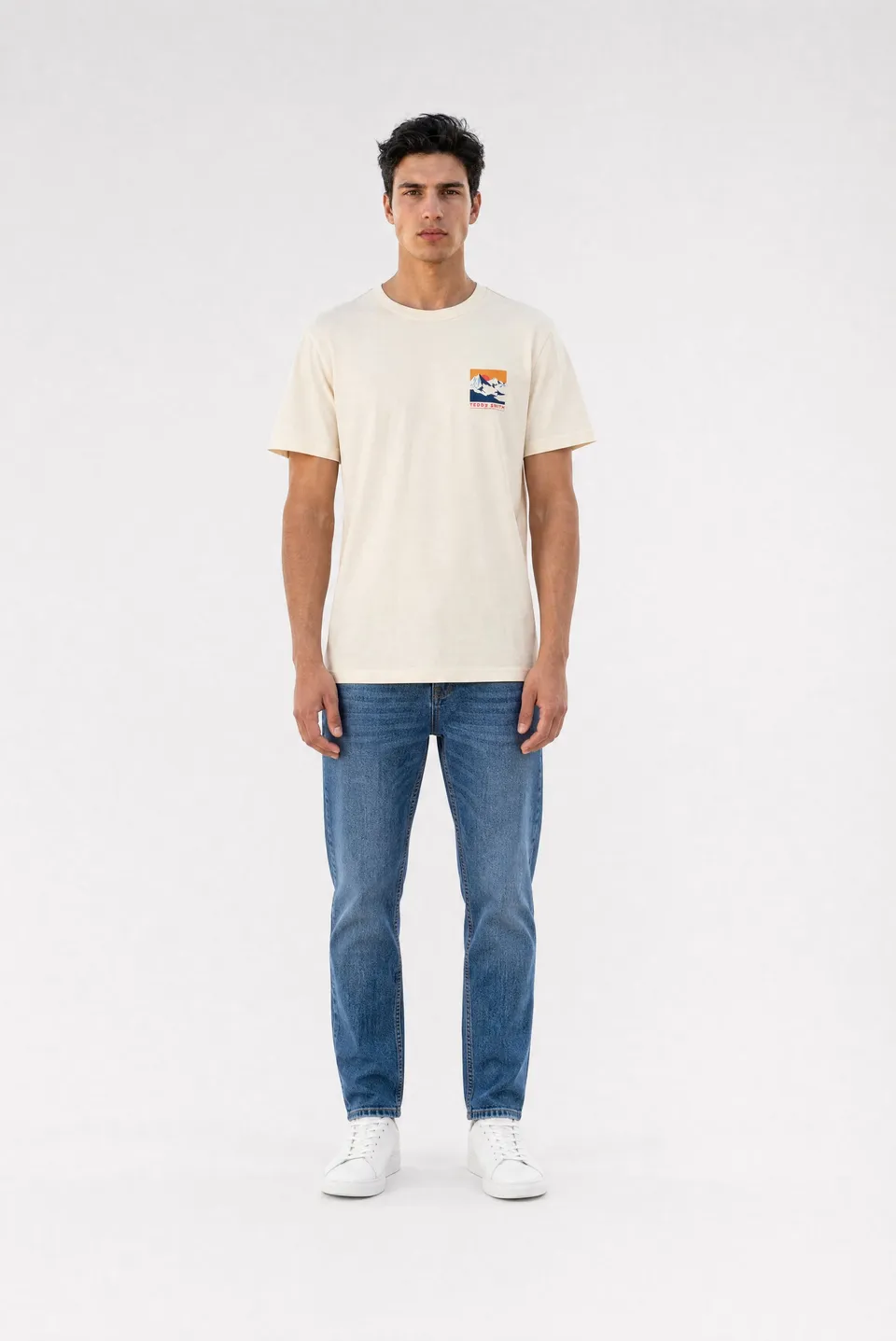 Teddy Smith T-Mountain MC t-shirt ample cream montagne