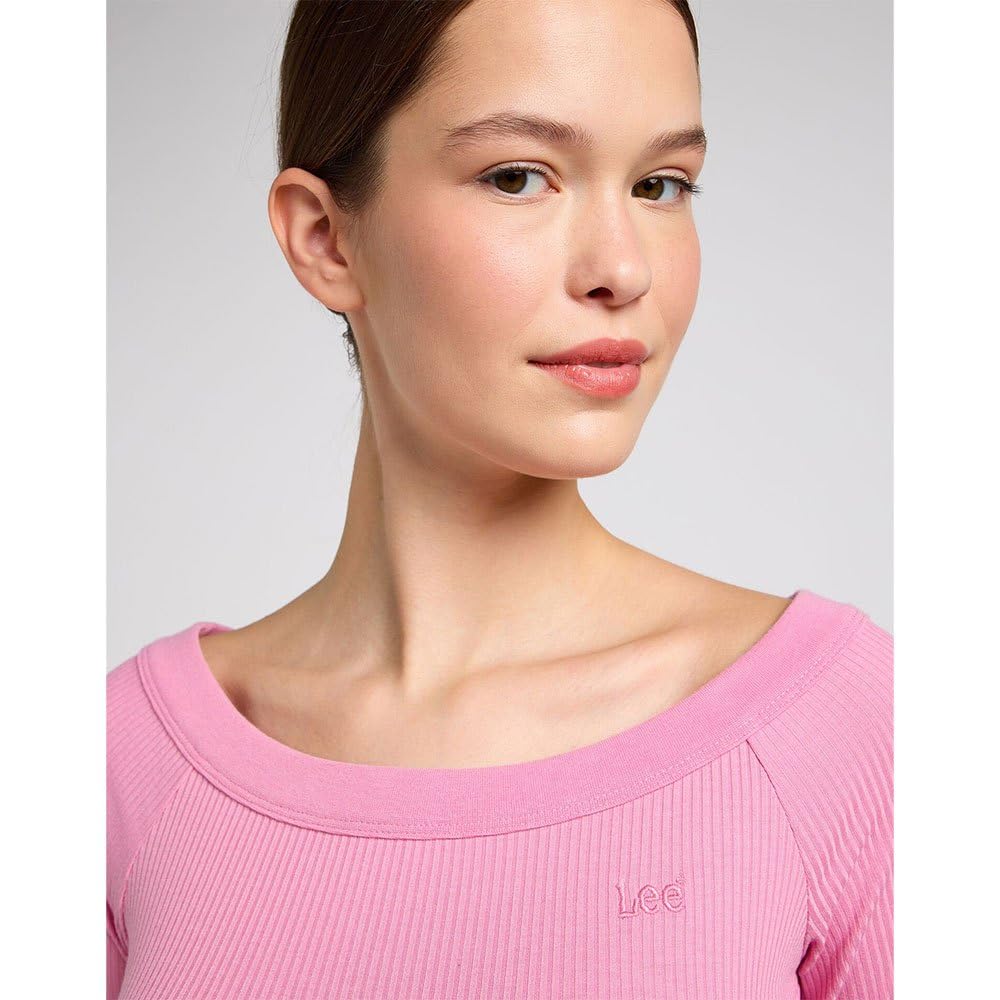 Lee Off Shoulder tee-shirt côtelé écru col bateau