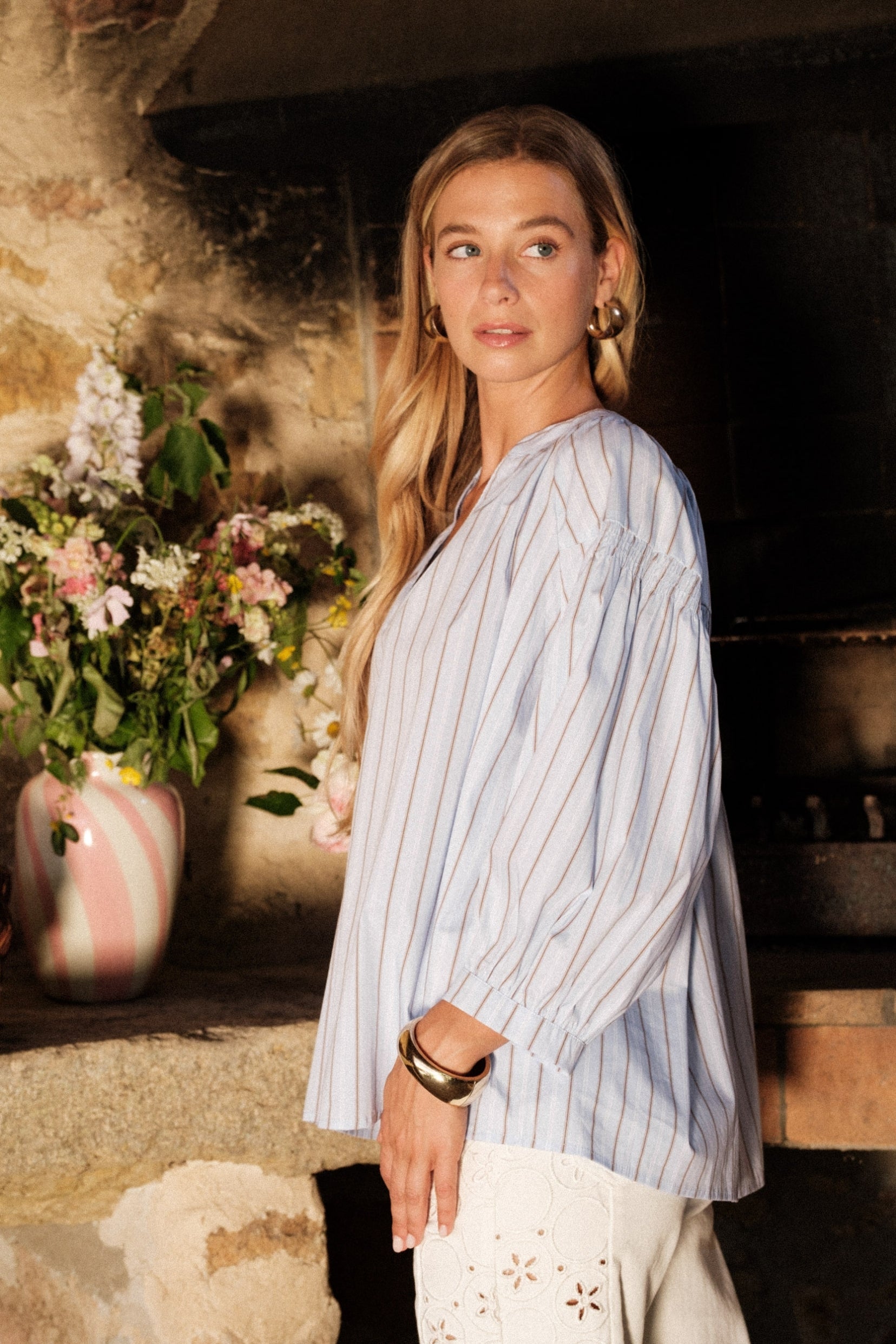 Maison Onado Irina blouse coton chocolat rayée