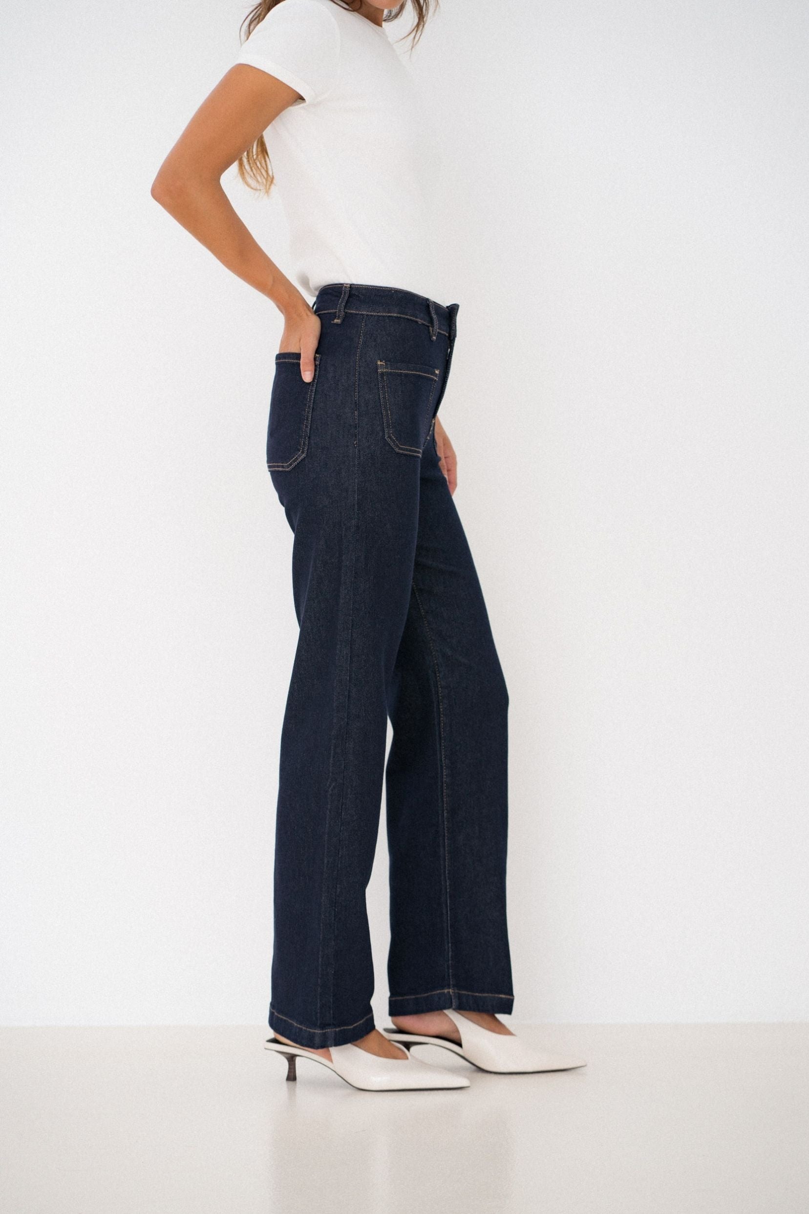 Maison Onado Bruna jean droit brut poches plaquées