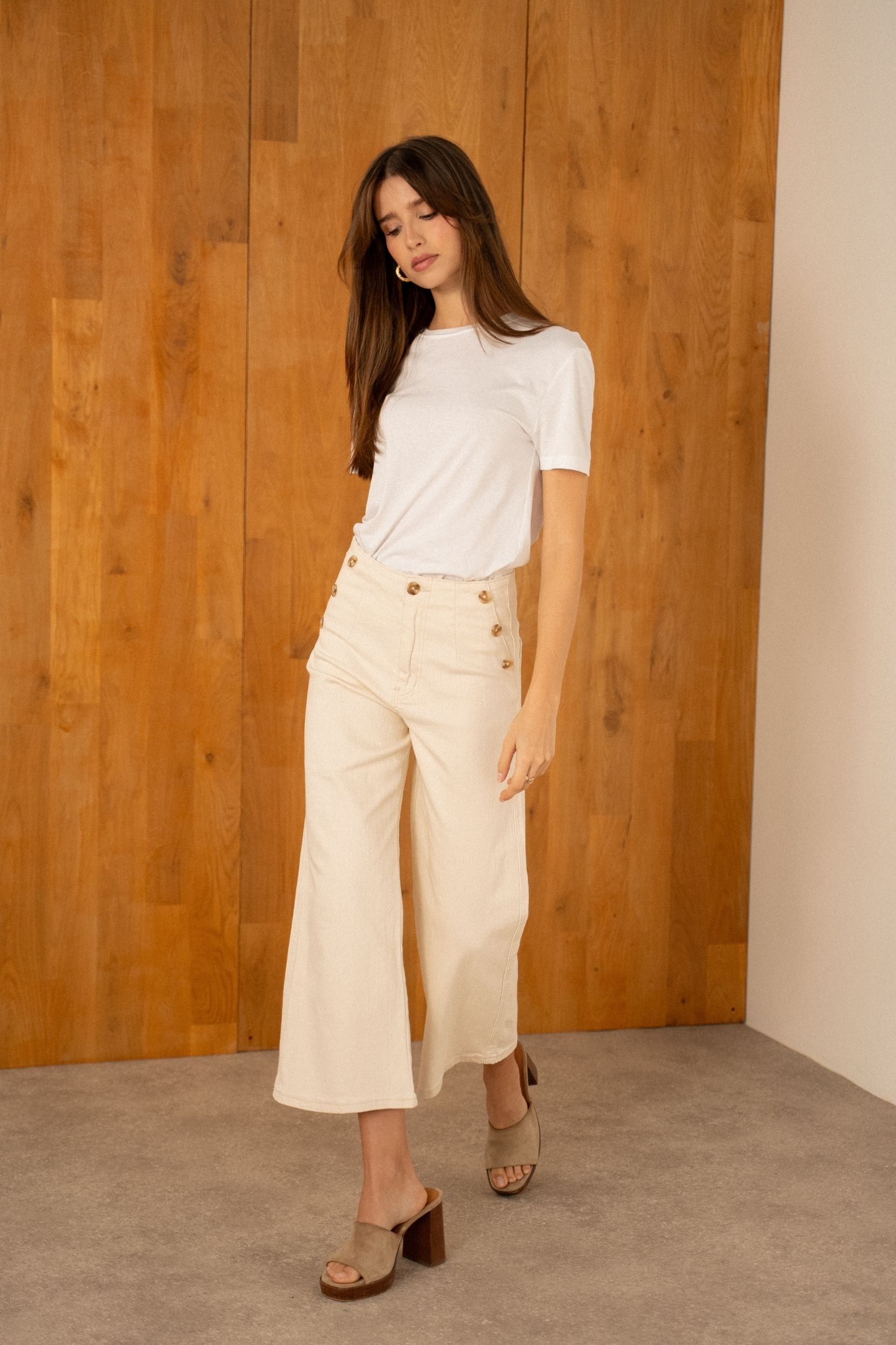 Maison Onado Lorine jean wide beige taille haute