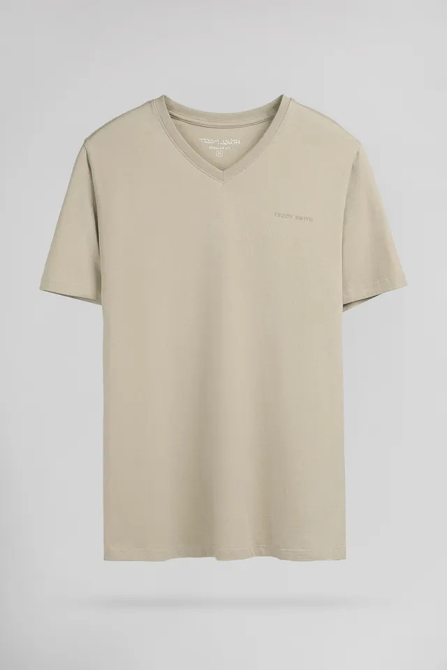 Teddy Smith Tawax 2 MC t-shirt col V soft grège coton