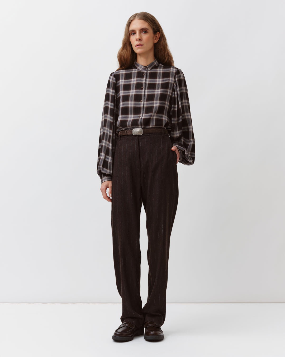 DIEGA CAMOA chemise à carreaux noir choco écru
