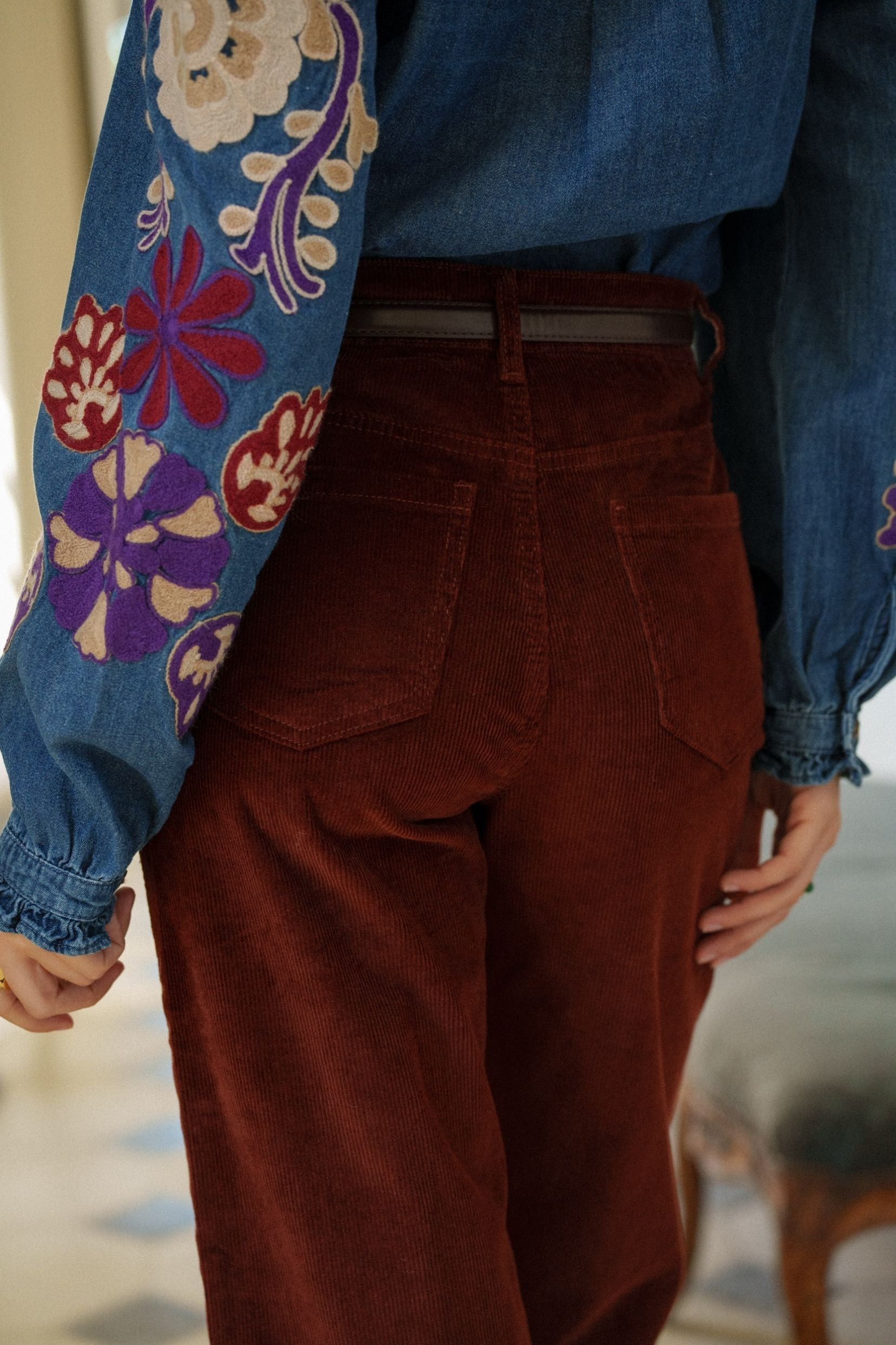 Maison Onado Léonie chemise denim broderie florale