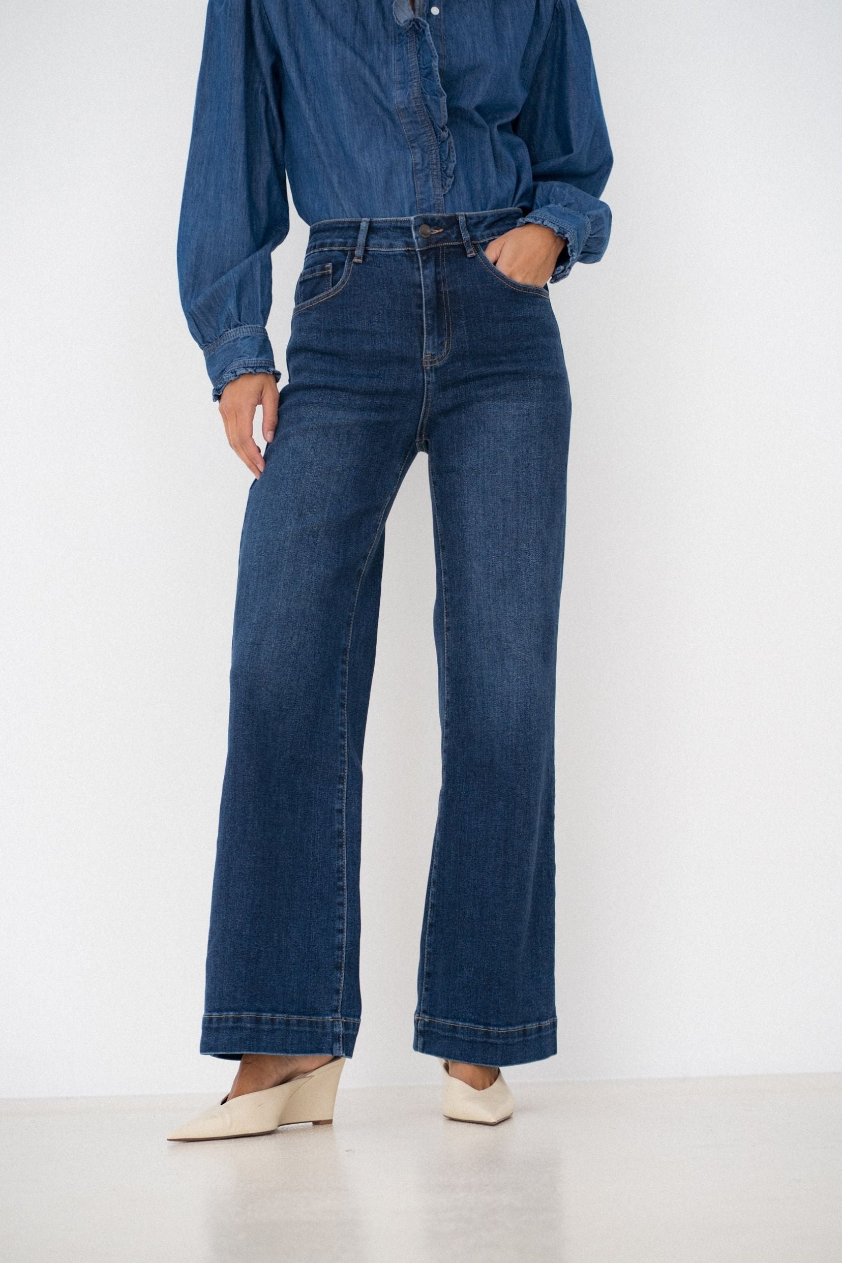 Maison Onado Ylona jean wide leg bleu délavé