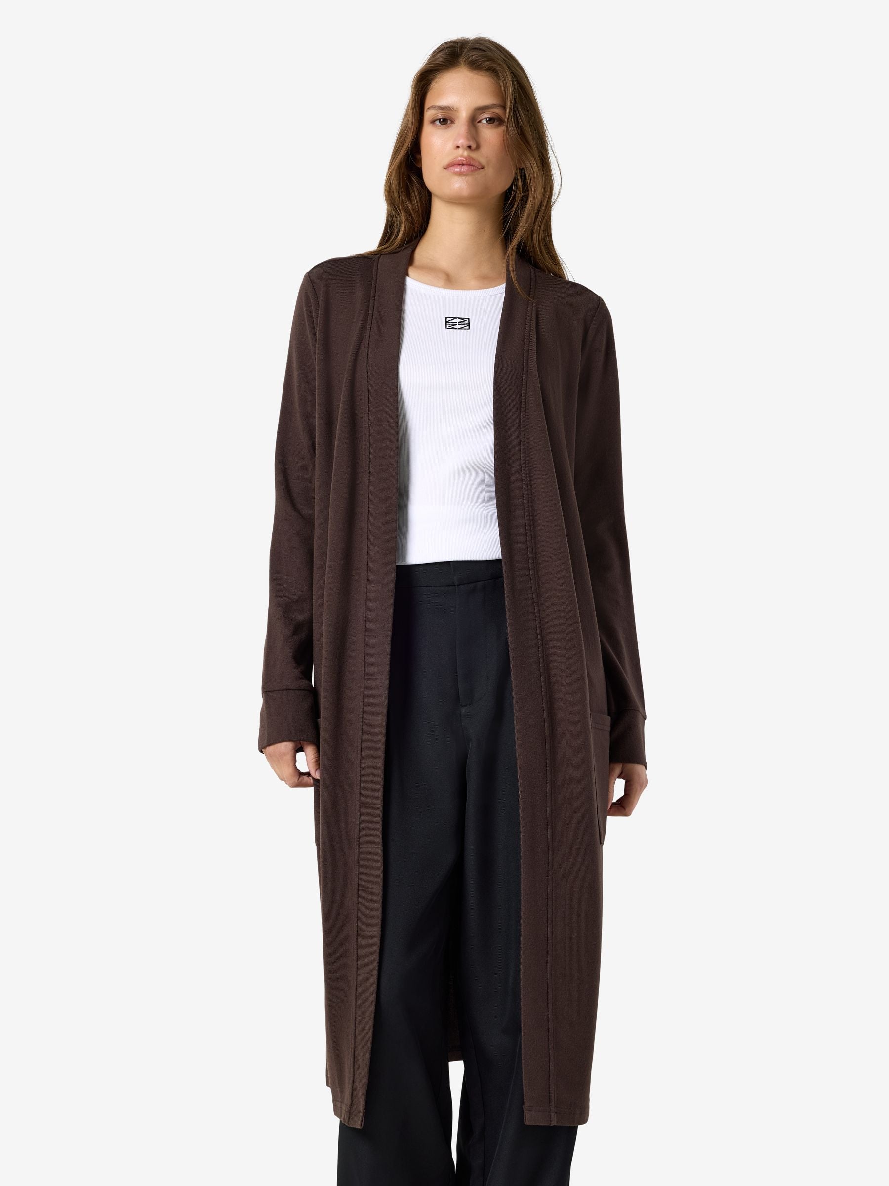 Noisy May Gilet long ouvert maille brossée