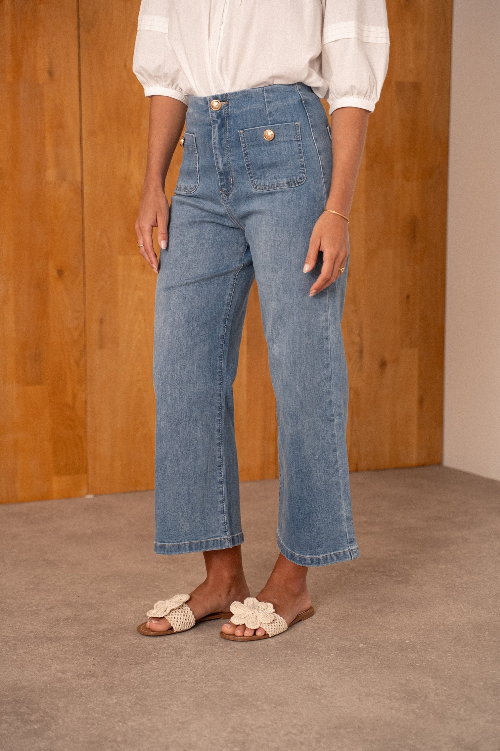 Maison Onado Solange jean wide cropped bleu moyen coton