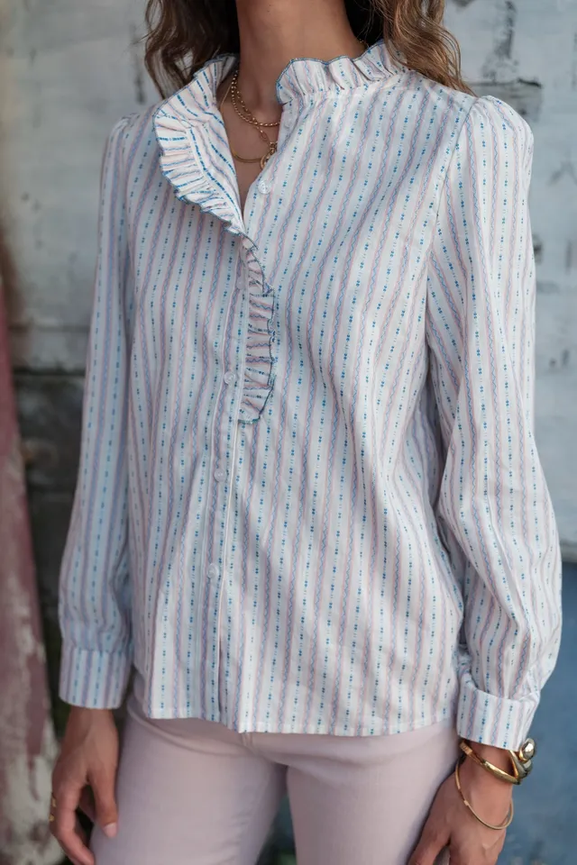 Maison Onado Elaine chemise écrue rayée coton