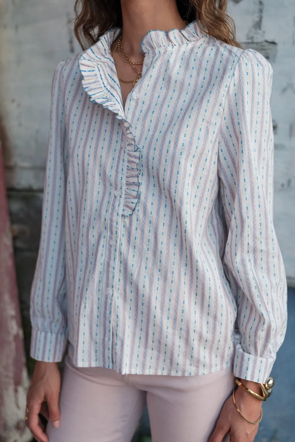 Maison Onado Elaine chemise écrue rayée coton
