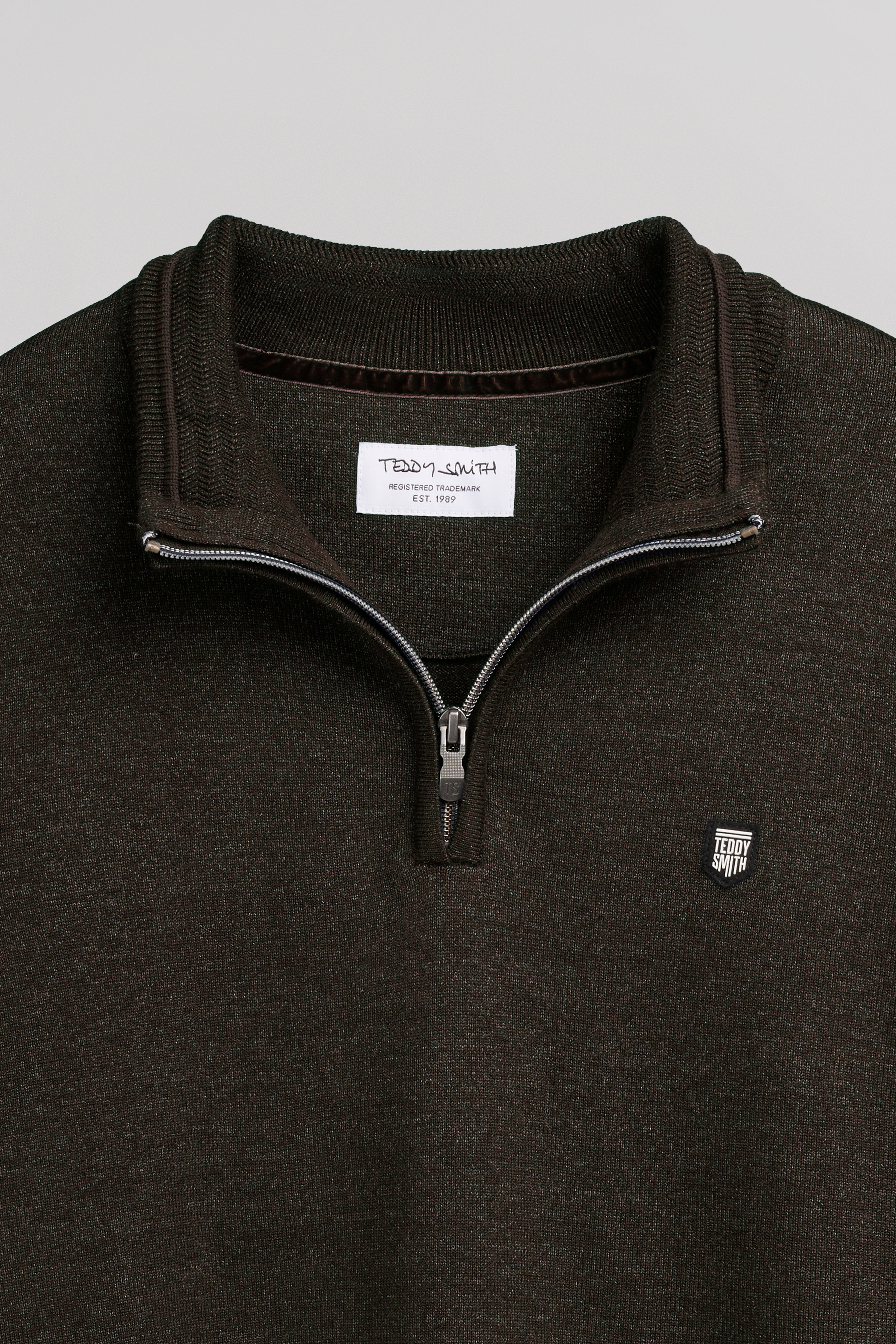 Teddy Smith P-Marty 2 pull col zippé marron foncé chiné homme