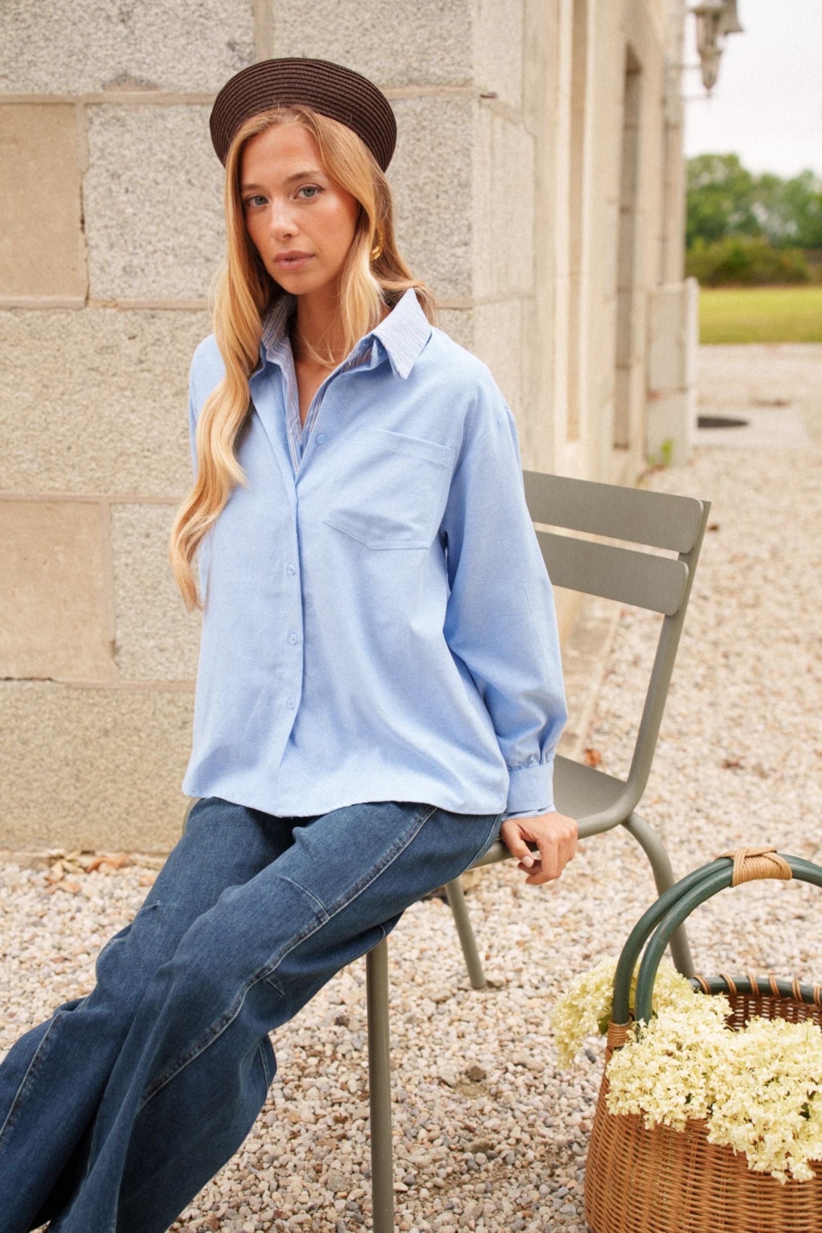 Maison Onado Christie chemise coton col rayé