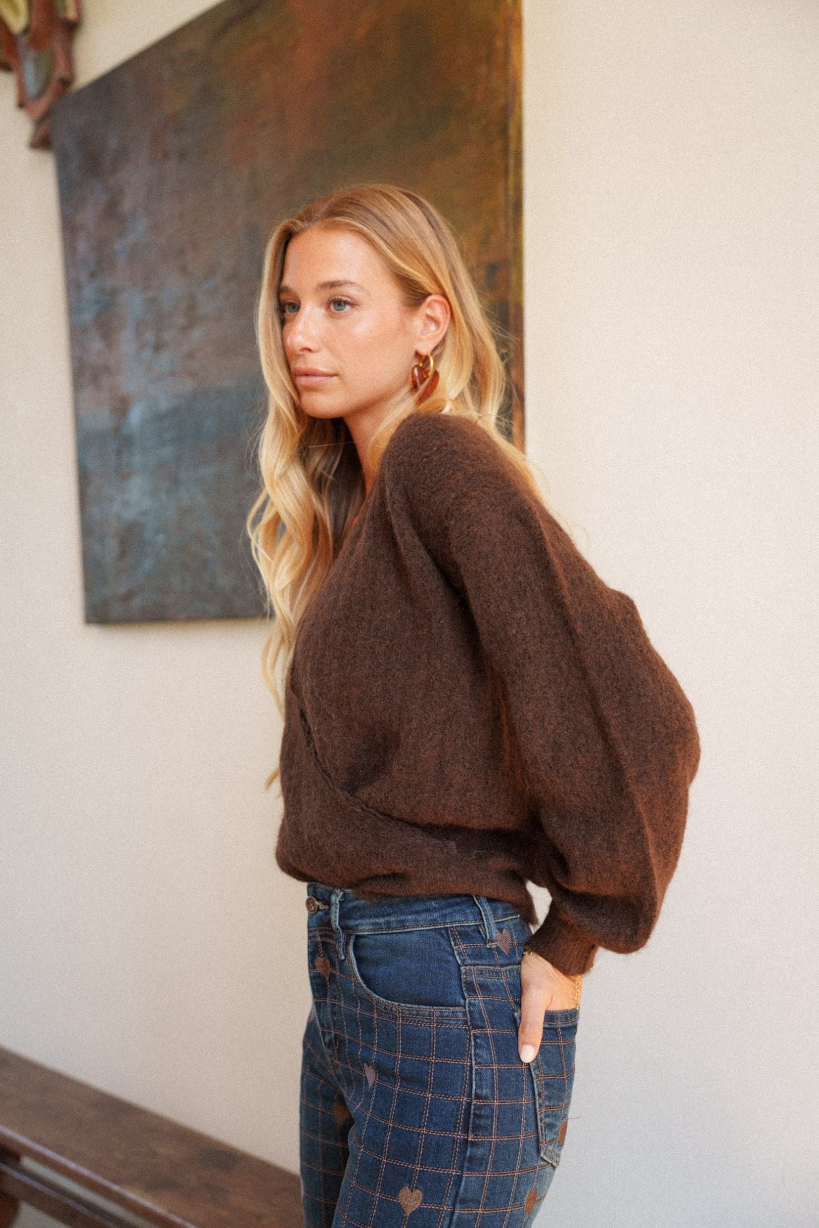 Maison Onado Pippa pull cache-cœur chocolat