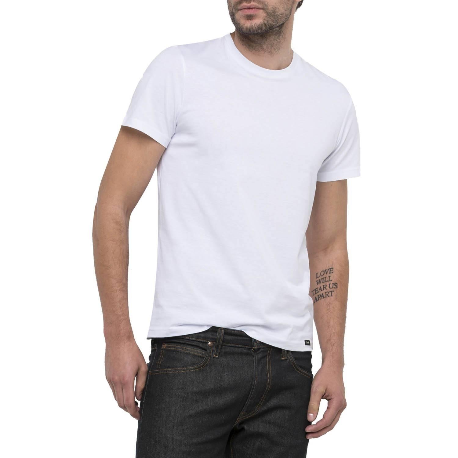 Lee Twin Pack Crew Tee-shirt homme slim blanc lot 2
