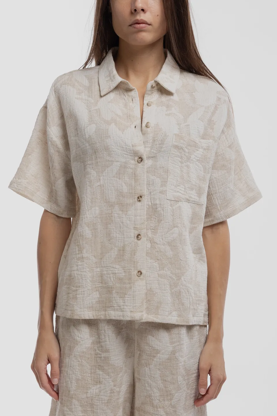 Teddy Smith C-Floral chemise grege lin manches courtes