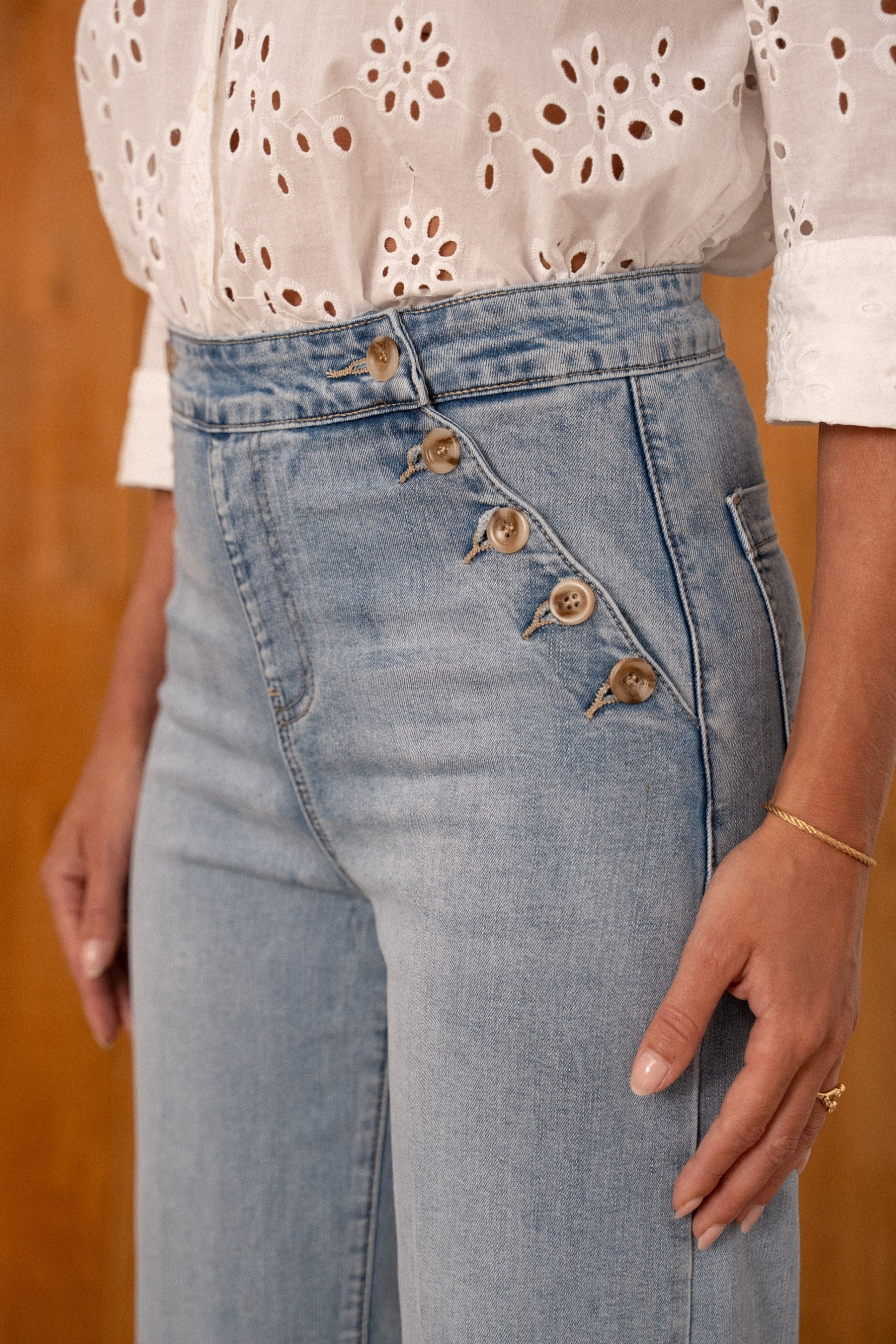Maison Onado Lumina jean wide leg bleu clair coton