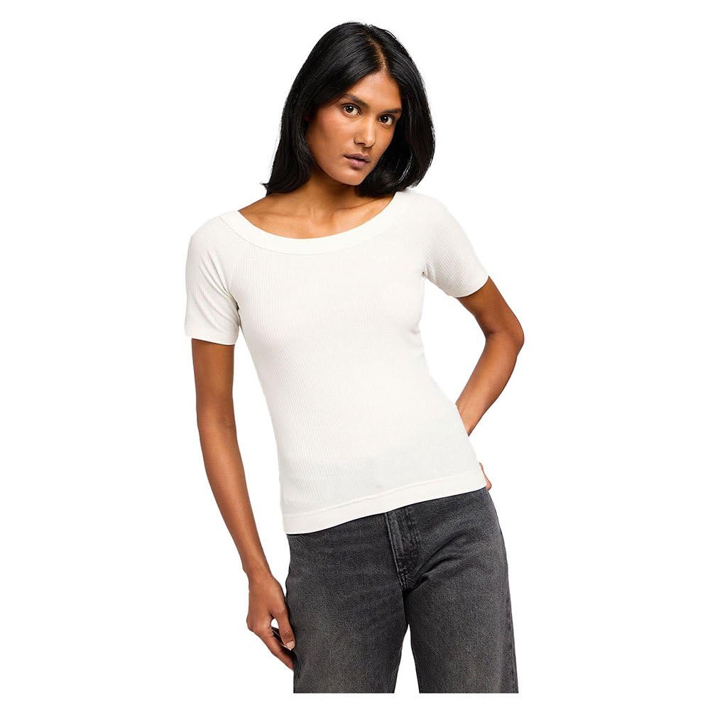 Lee Off Shoulder tee-shirt côtelé écru col bateau