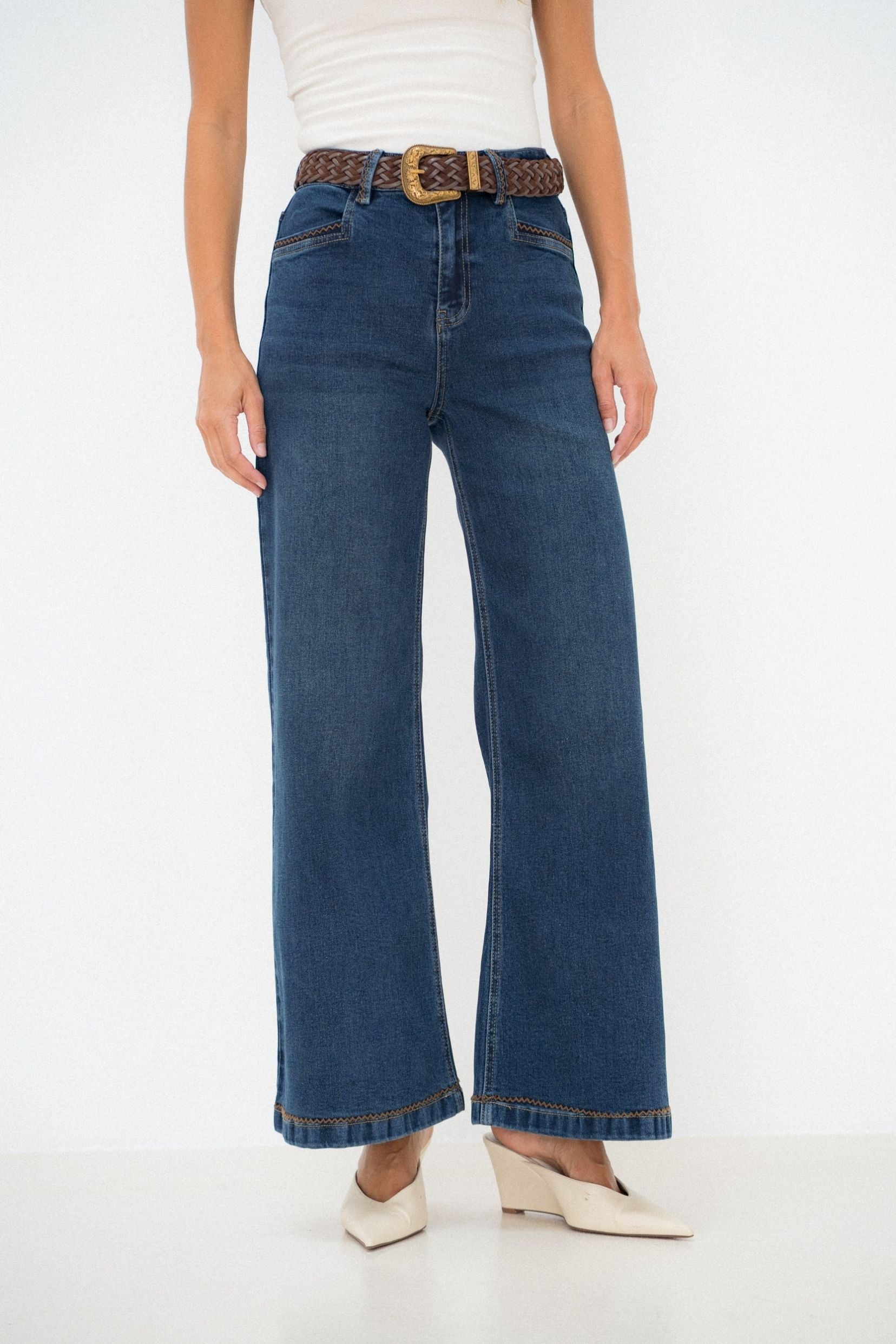 Maison Onado Joseph jean wide bleu délavé à ceinture