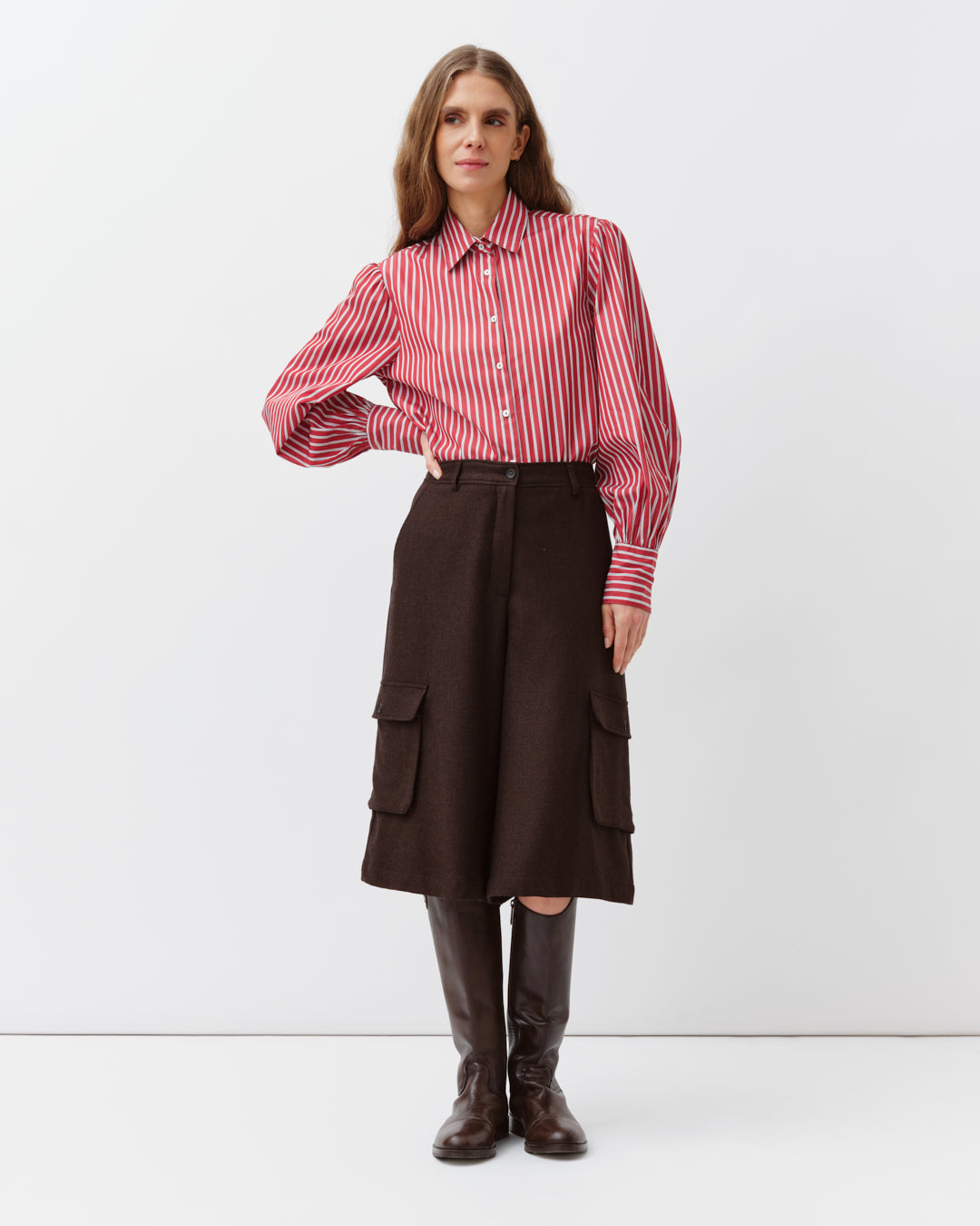 DIEGA CANDRA chemise rouge blanc rayée coton