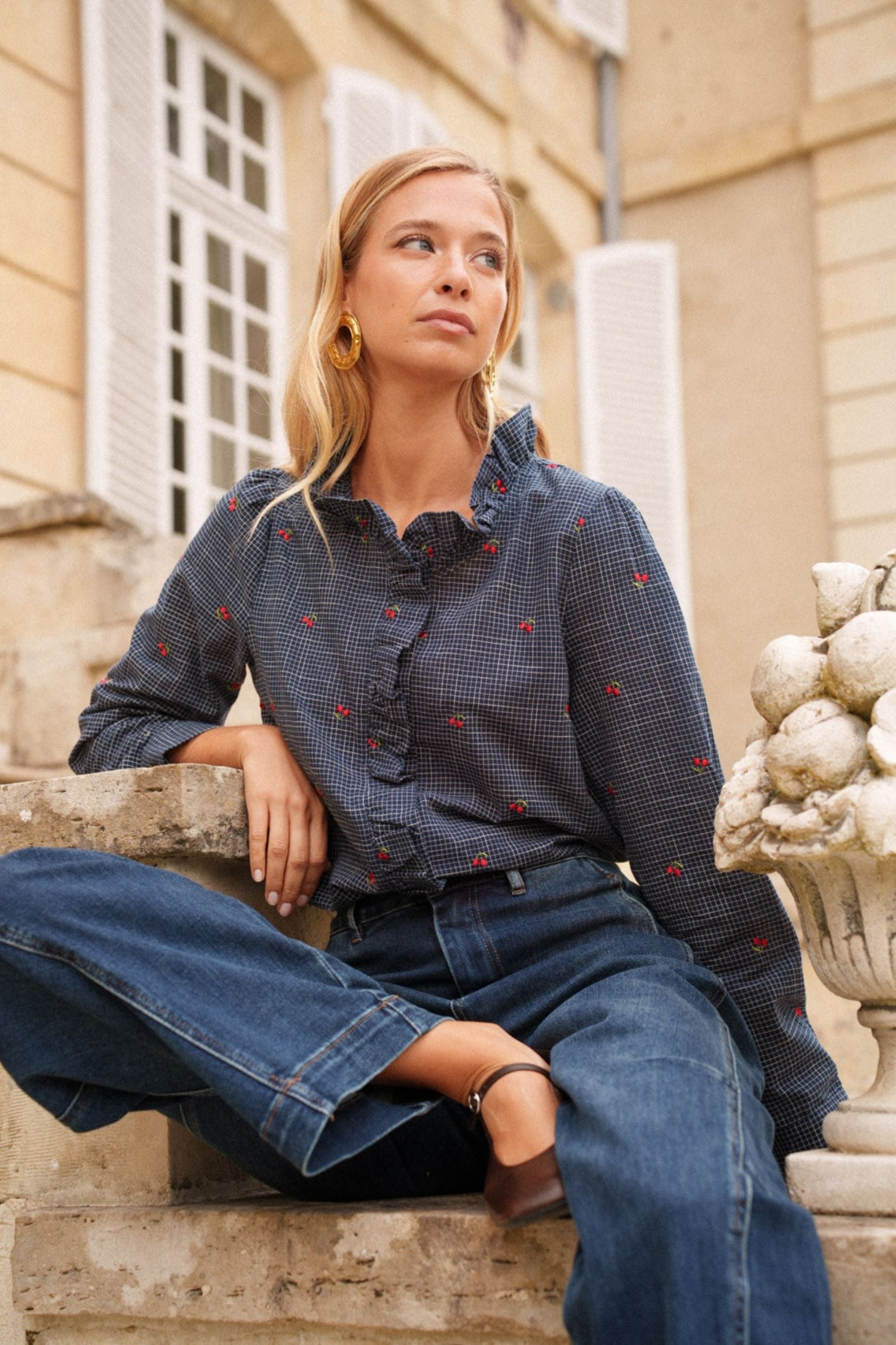 Maison Onado Jodie chemise carreaux cerises brodées