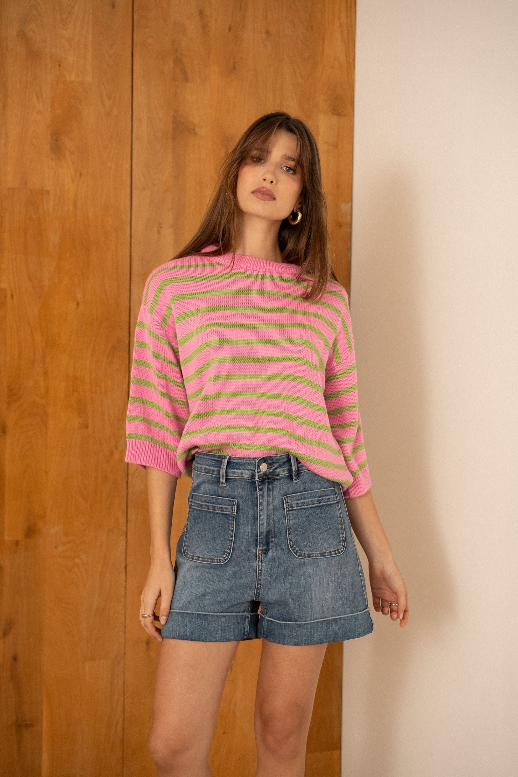 Maison Onado Olga short jean droit taille haute