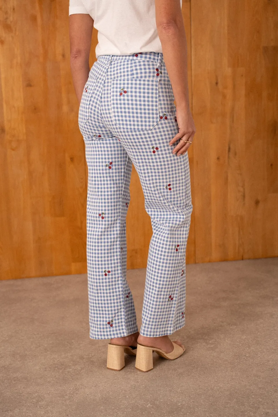 Maison Onado Gabie pantalon wide vichy bleu cerises