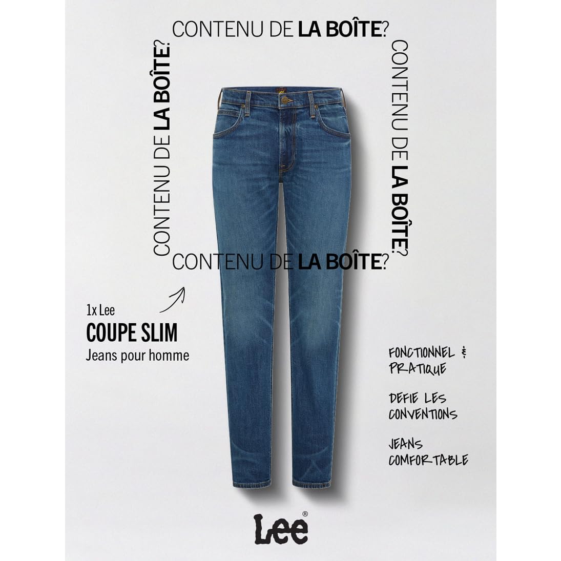 Lee Luke jean droit homme délavé gris
