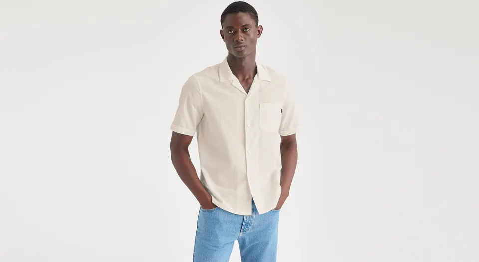 Dockers Camp Shirt chemise homme kaki Sahara Khaki lin