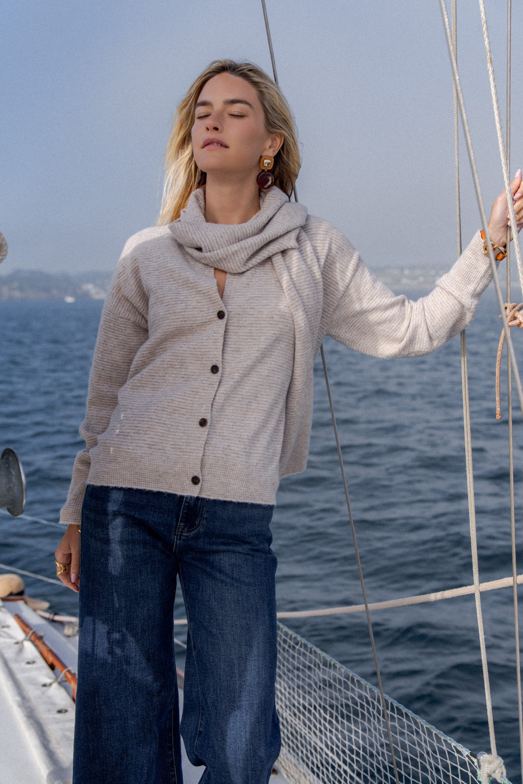 Maison Onado Lison gilet maille fine taupe TU