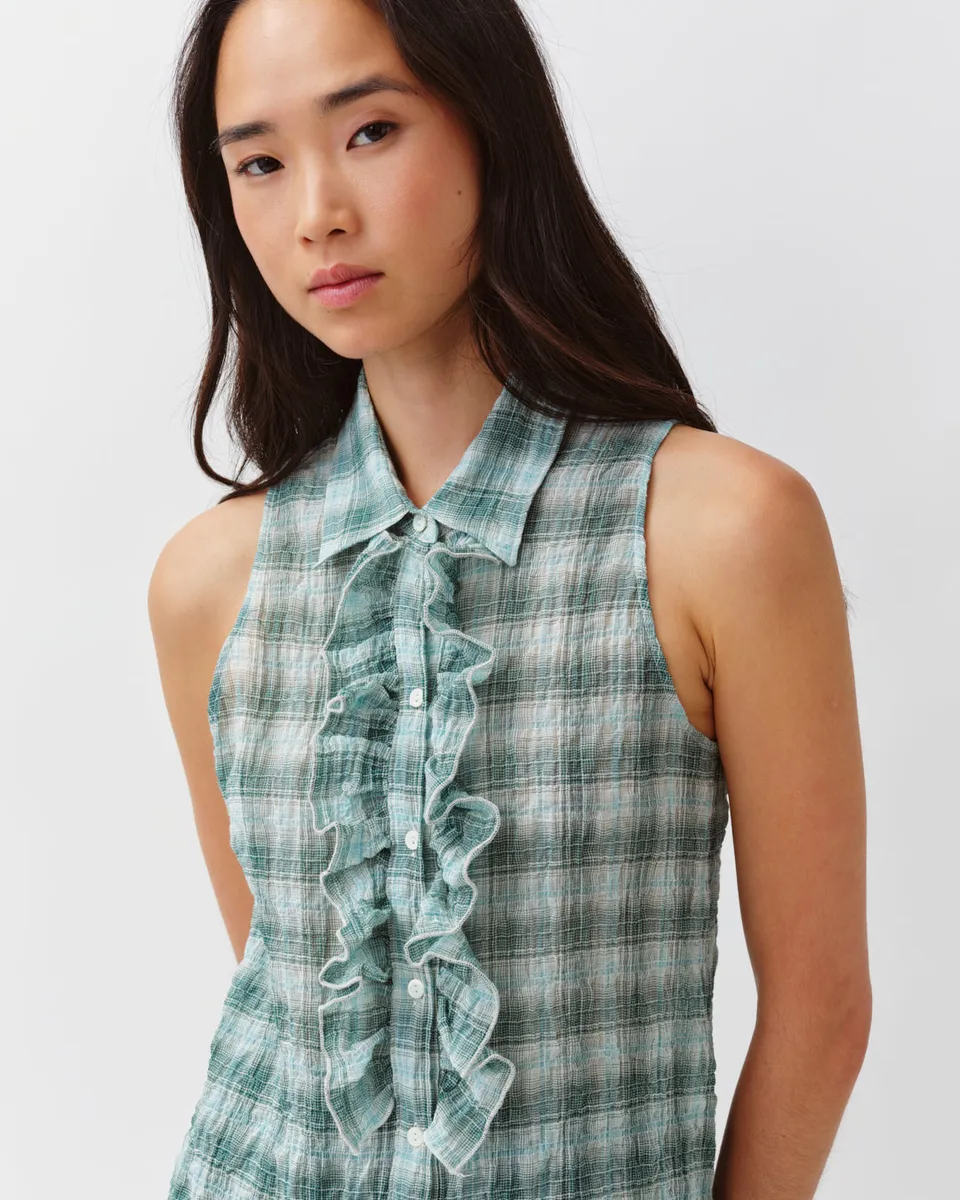 Diega Cheka chemise sans manches aqua vert jabot