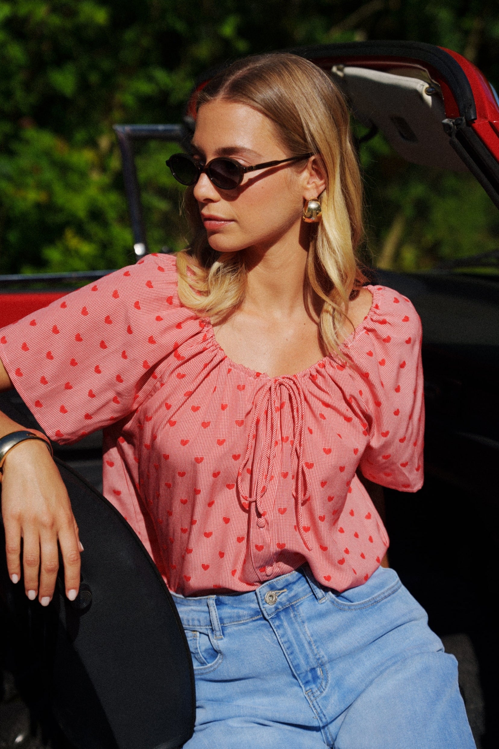 Maison Onado Lova top rouge imprimé cœur coton