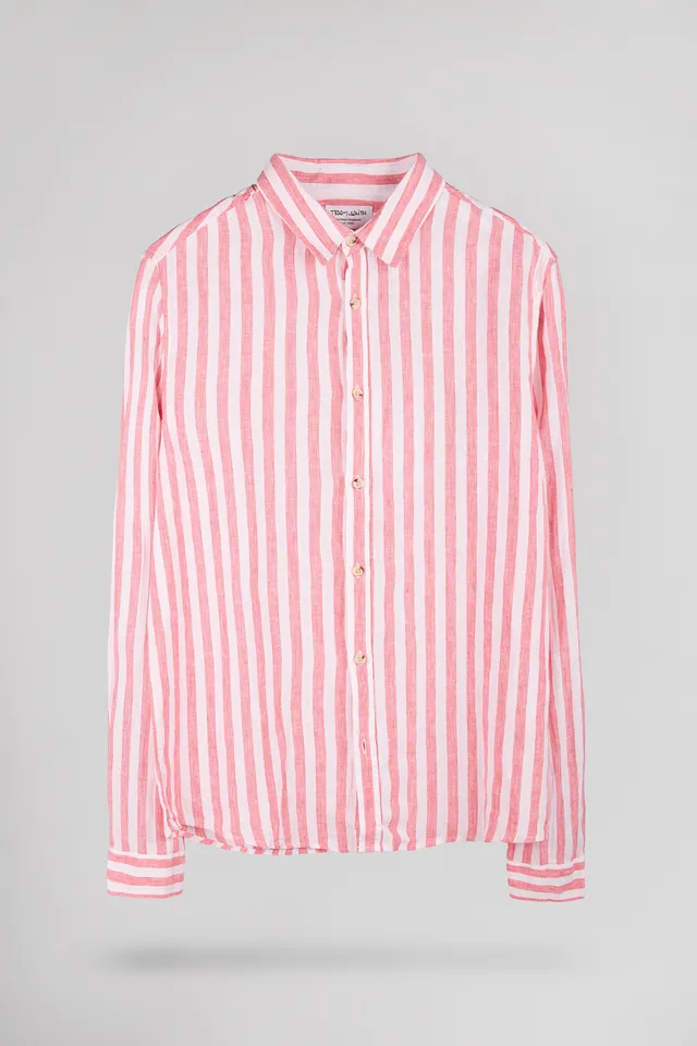 Teddy Smith C-Linen Stripe chemise en lin rose coupe droite