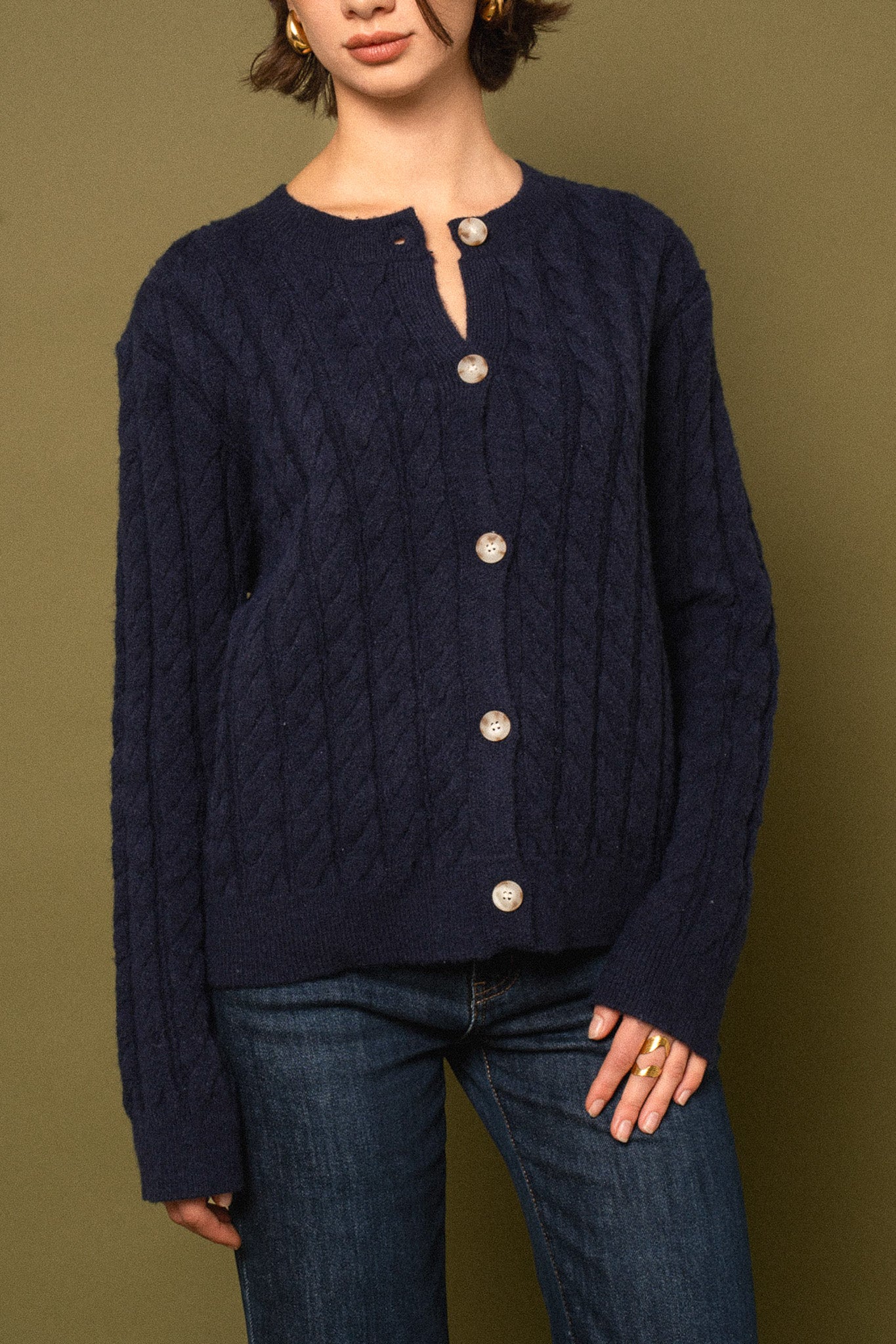 Maison Onado Tressia cardigan marine torsadé